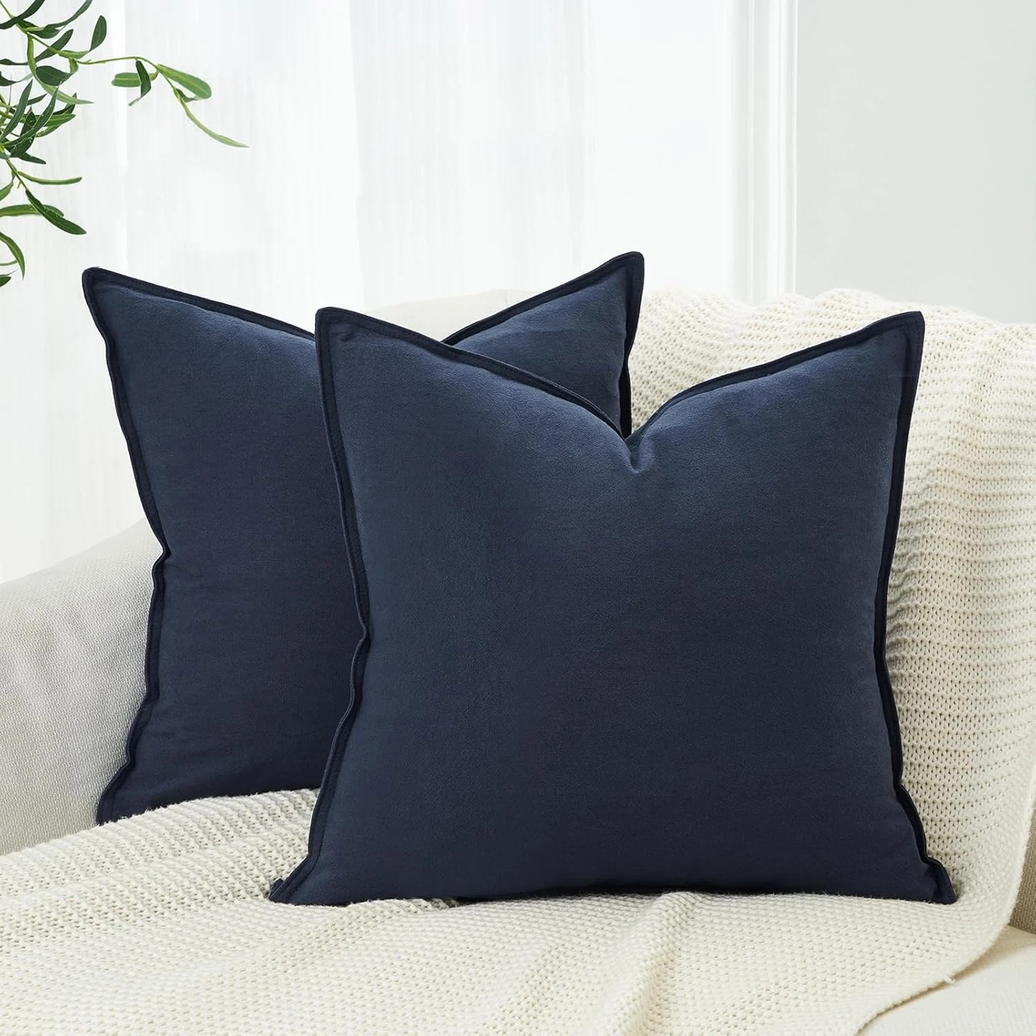 1 Gioia Casa 2-Pack Linen-Cotton Blend Cushion Covers 45x45cm - Navy Blue, 1 of 4