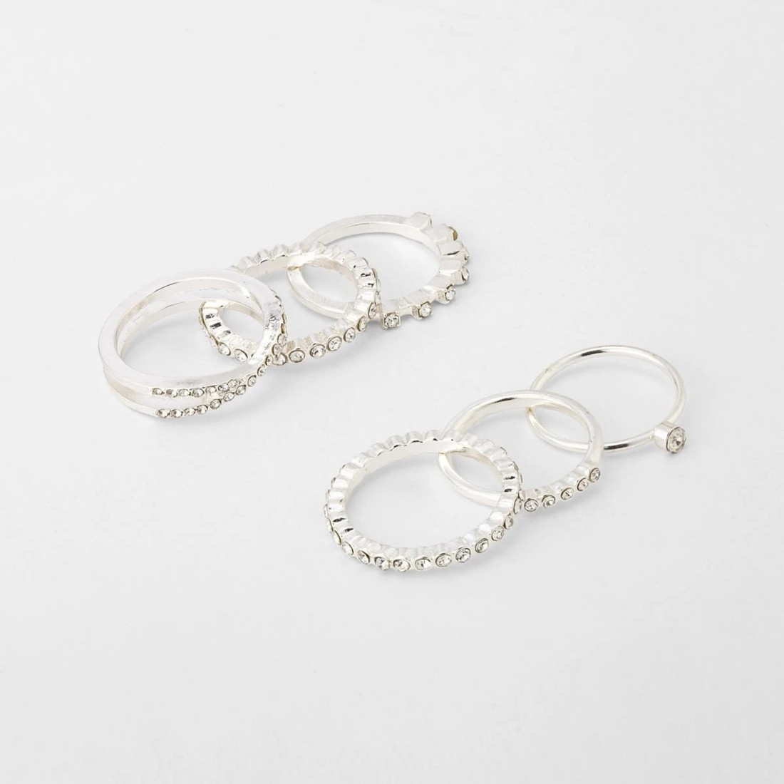 2 6 Pack Diamante Stack Rings - Silver Tone, 2 of 5