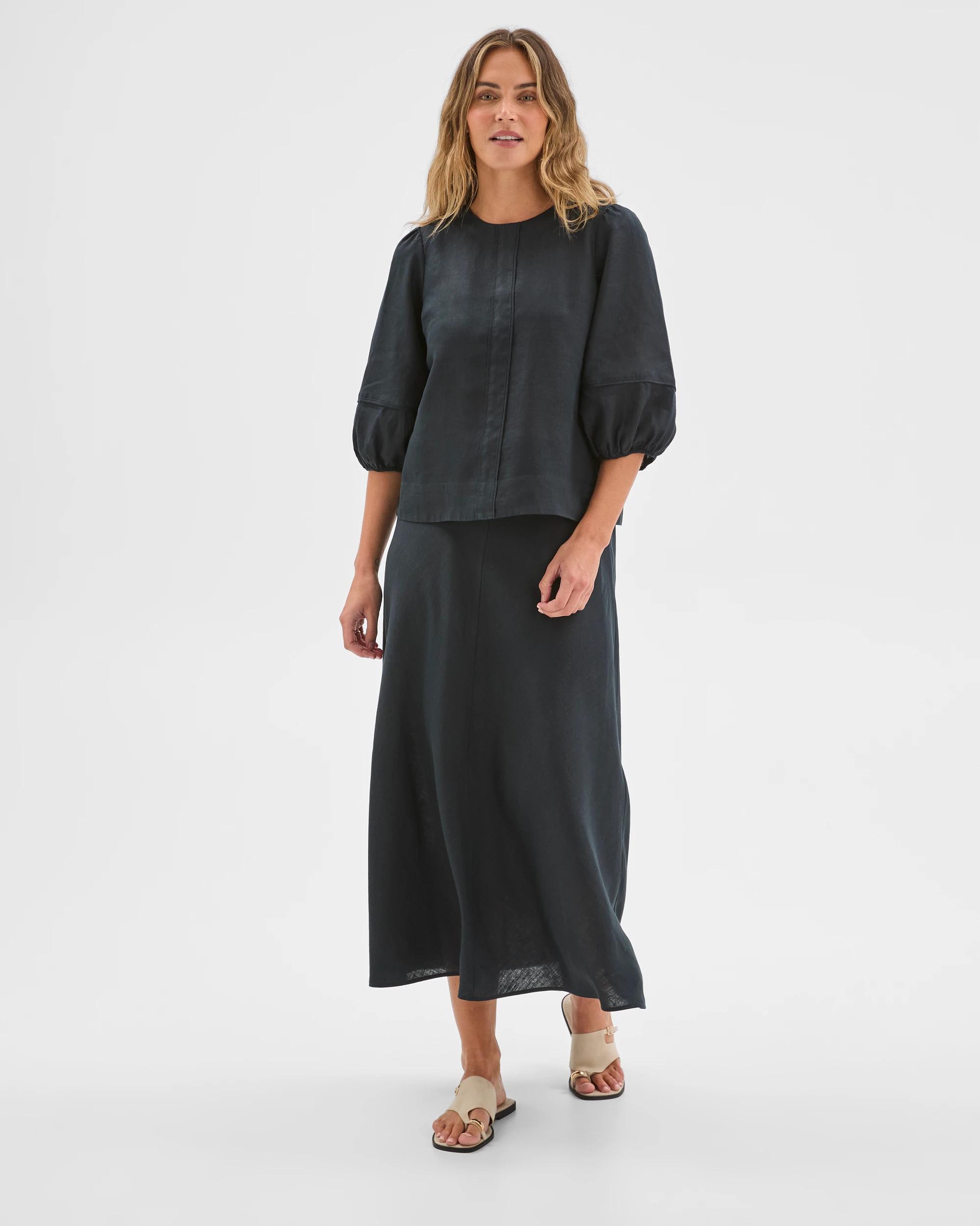 1 Target Woman European Linen Femme Popover Blouse BLACK, 1 of 6
