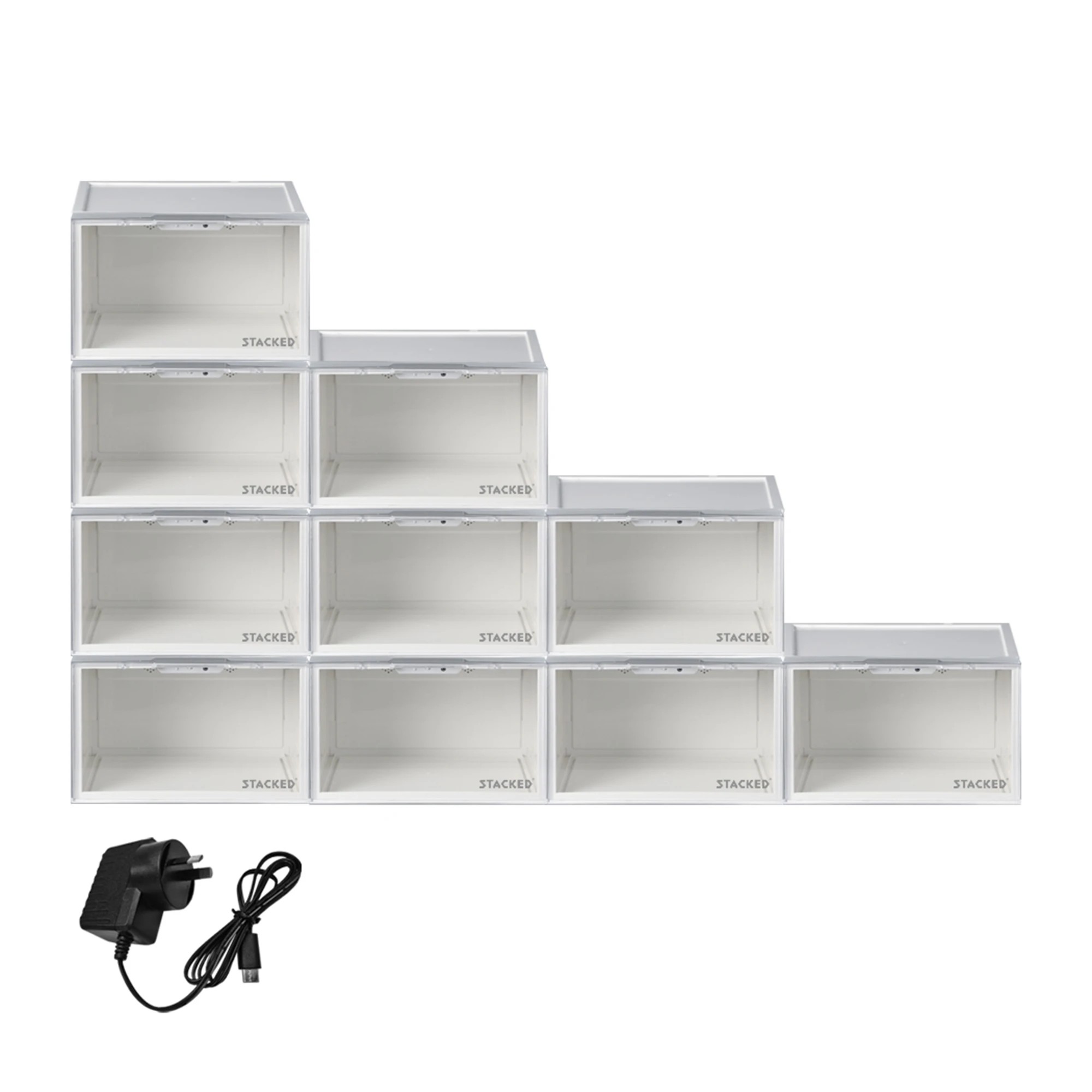 1 Stacked 10PCS Transparent Plastic Display Shoe Box with LED Lights - Clear, 1 of 6