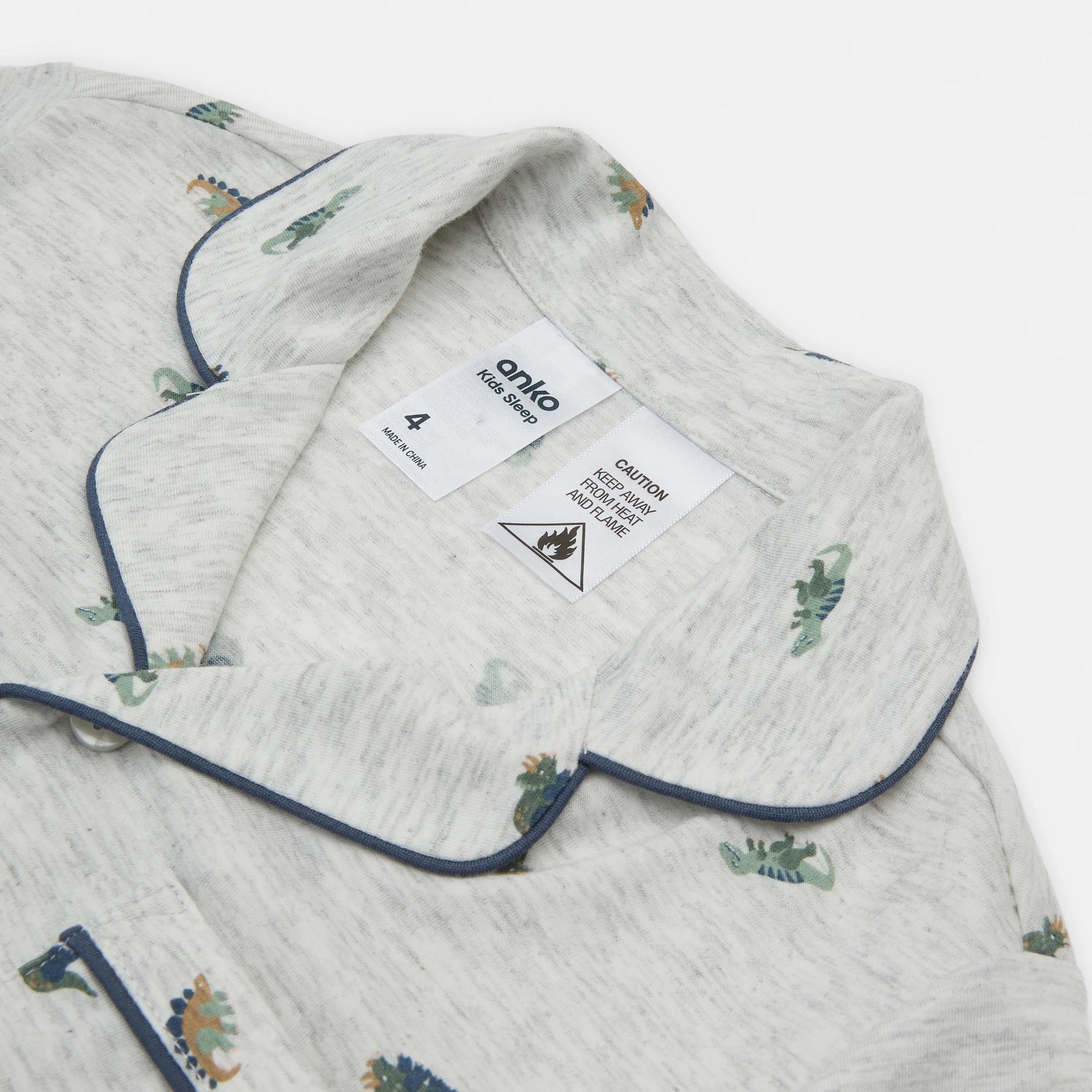 9 Short Sleeve Button Down Pyjama Set GREY DINOS, 9 of 10