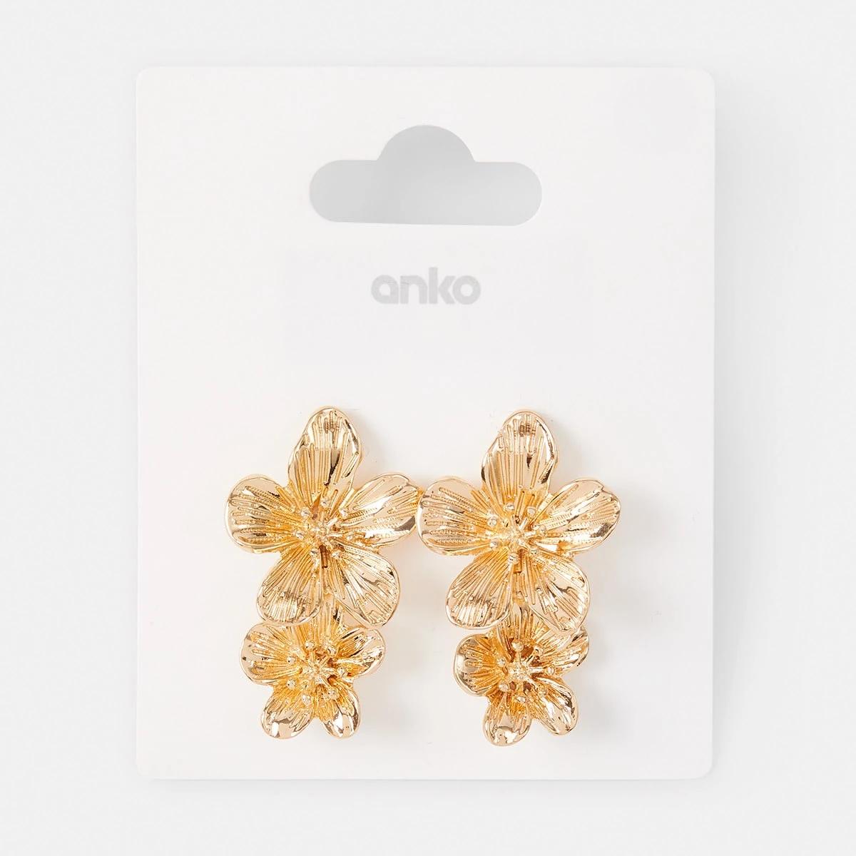 5 Flower Drop Earrings - Gold Tone Gold, 5 of 5