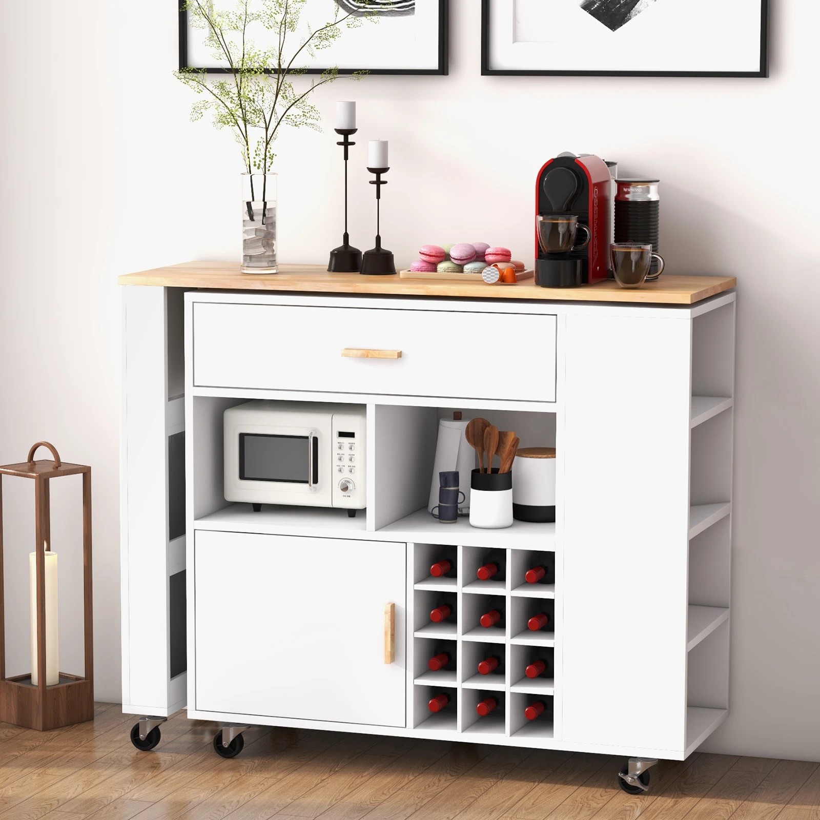 1 Costway L-Shape Kitchen Island Trolley Bar Buffet Sideboard - White, 1 of 2
