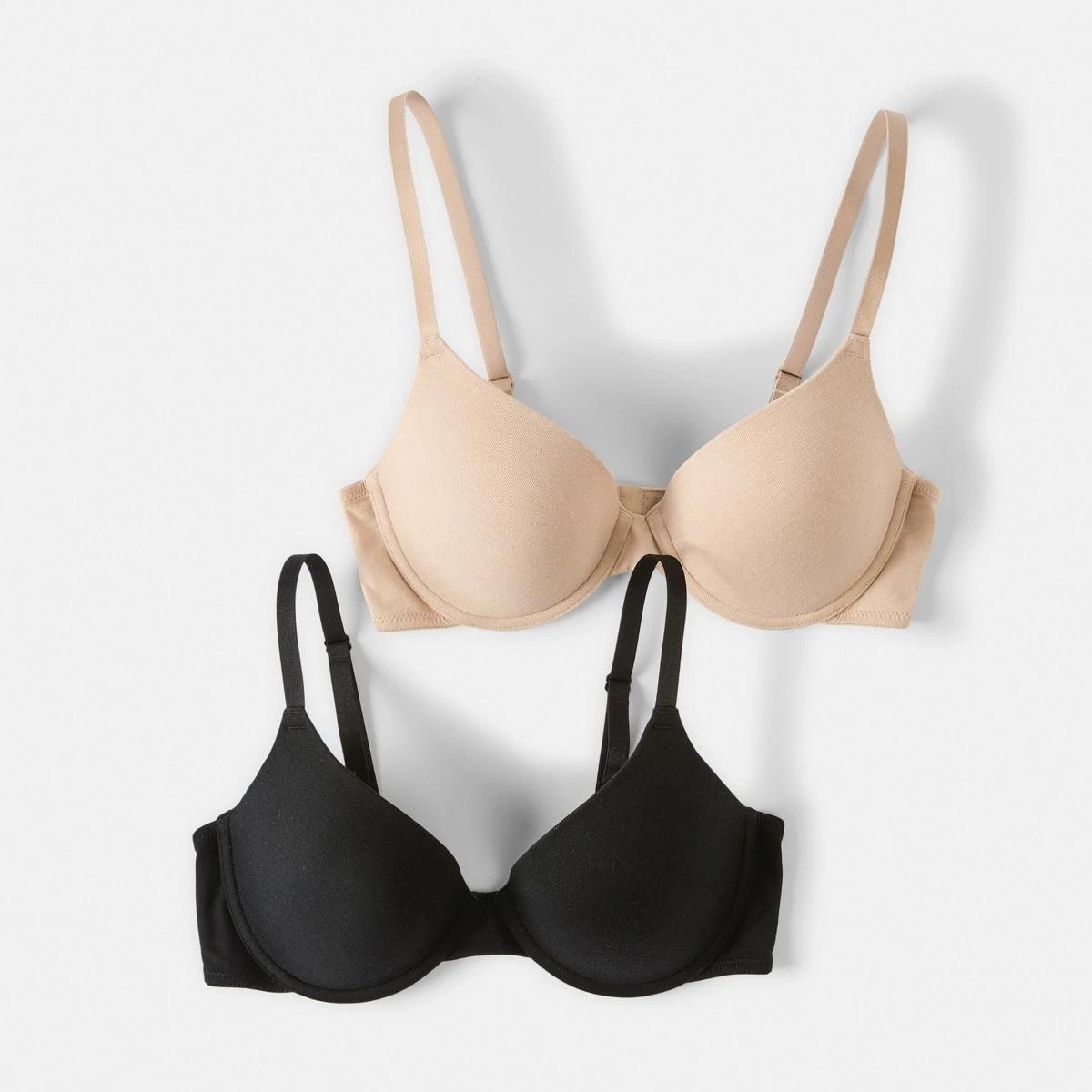 1 2 Pack Cotton T-shirt Bra BLACK, LIGHT FAWN, 1 of 9