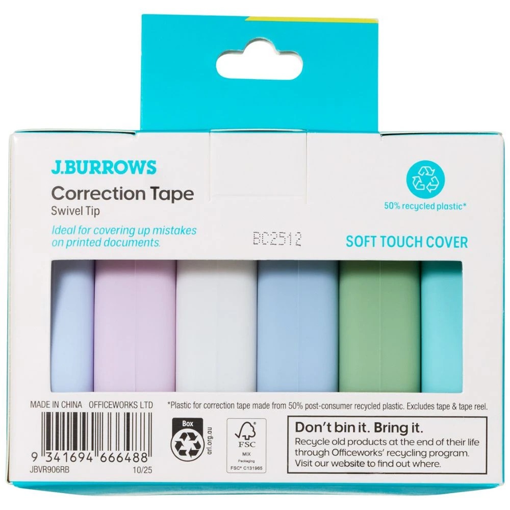 4 J.Burrows Correction Tape 5mm x 8m 6 Pack, 4 of 4