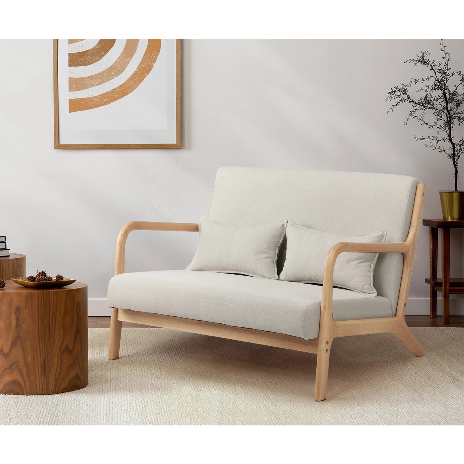 7 Oikiture Armchair Lounge Chair Accent Couch Sofa Pillows 2 Seater Fabric
 - Beige, 7 of 10