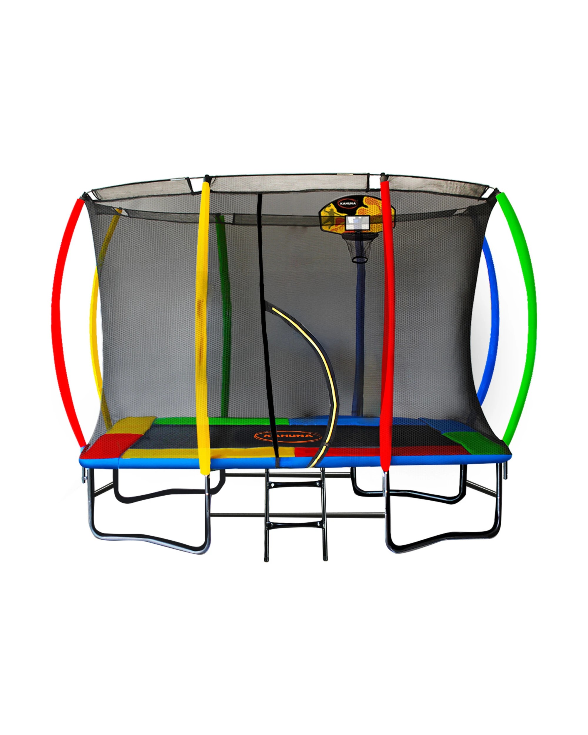 1 Kahuna 6 ft x 9 ft Rectangular Outdoor Trampoline with Basketball Set Rainbow - Orange, 1 of 6