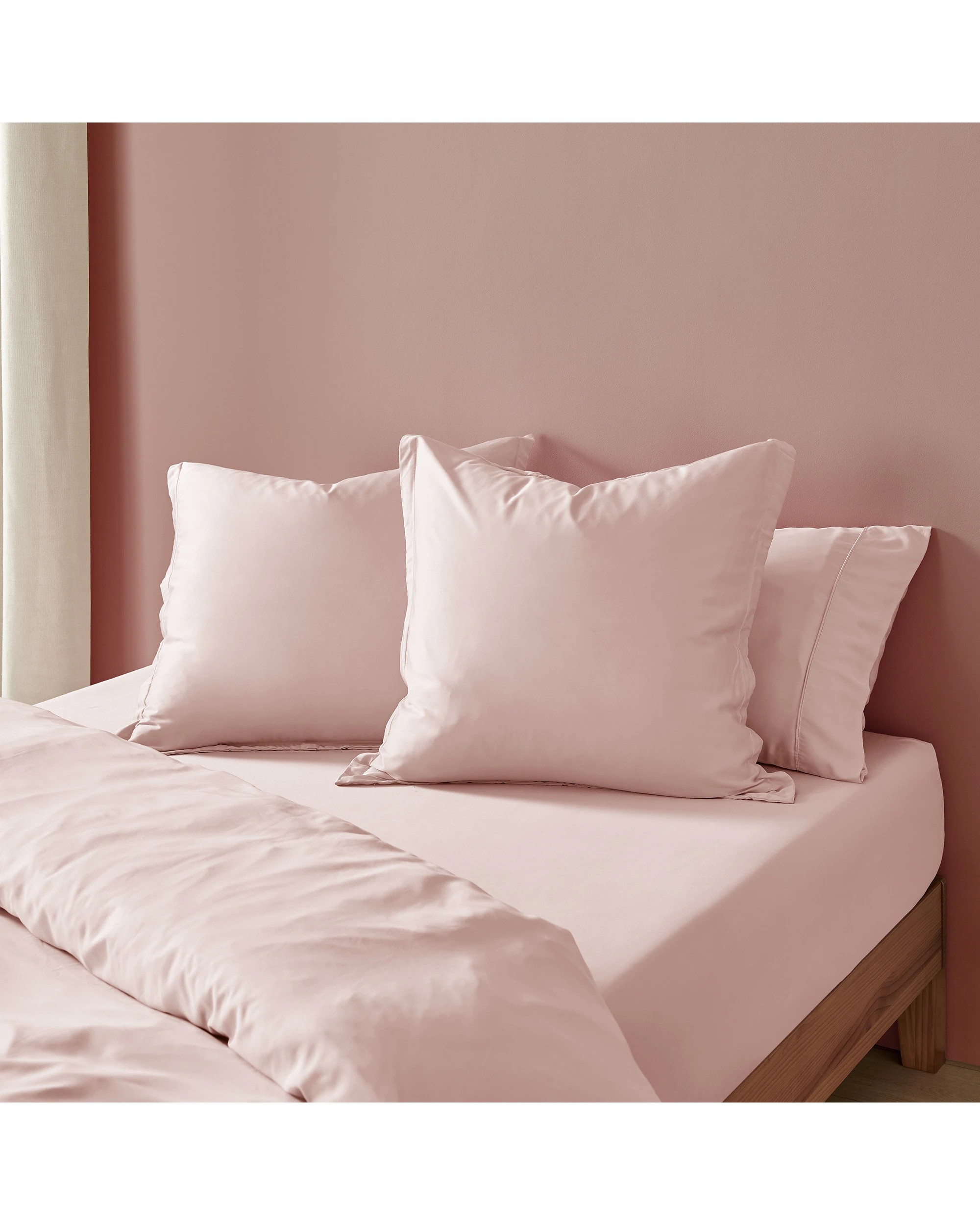 1 Natural Home 400TC 100% Bamboo Sateen Tailored European Pillowcase Twin Pack - Blush Pink, 1 of 5