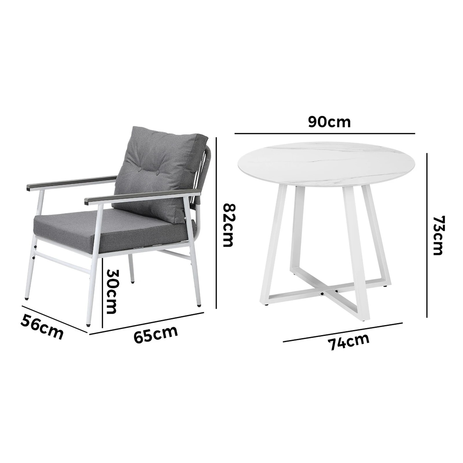 2 Livsip Outdoor Dining Setting Patio Furniture Set 2 Seater Round Table Chair - White, 2 of 9