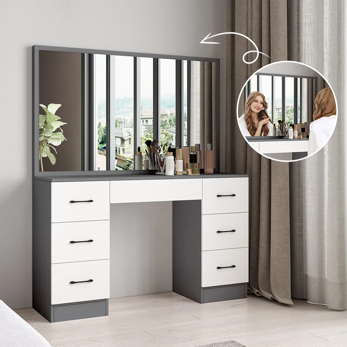 2 LUXSUITE Dressing Makeup Table Vanity Dresser with Mirror, 2 of 9