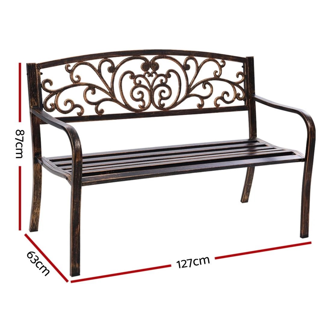 2 Gardeon Outdoor Garden Bench Seat Steel Outdoor Furniture 3 Seater Park - Black, 2 of 5