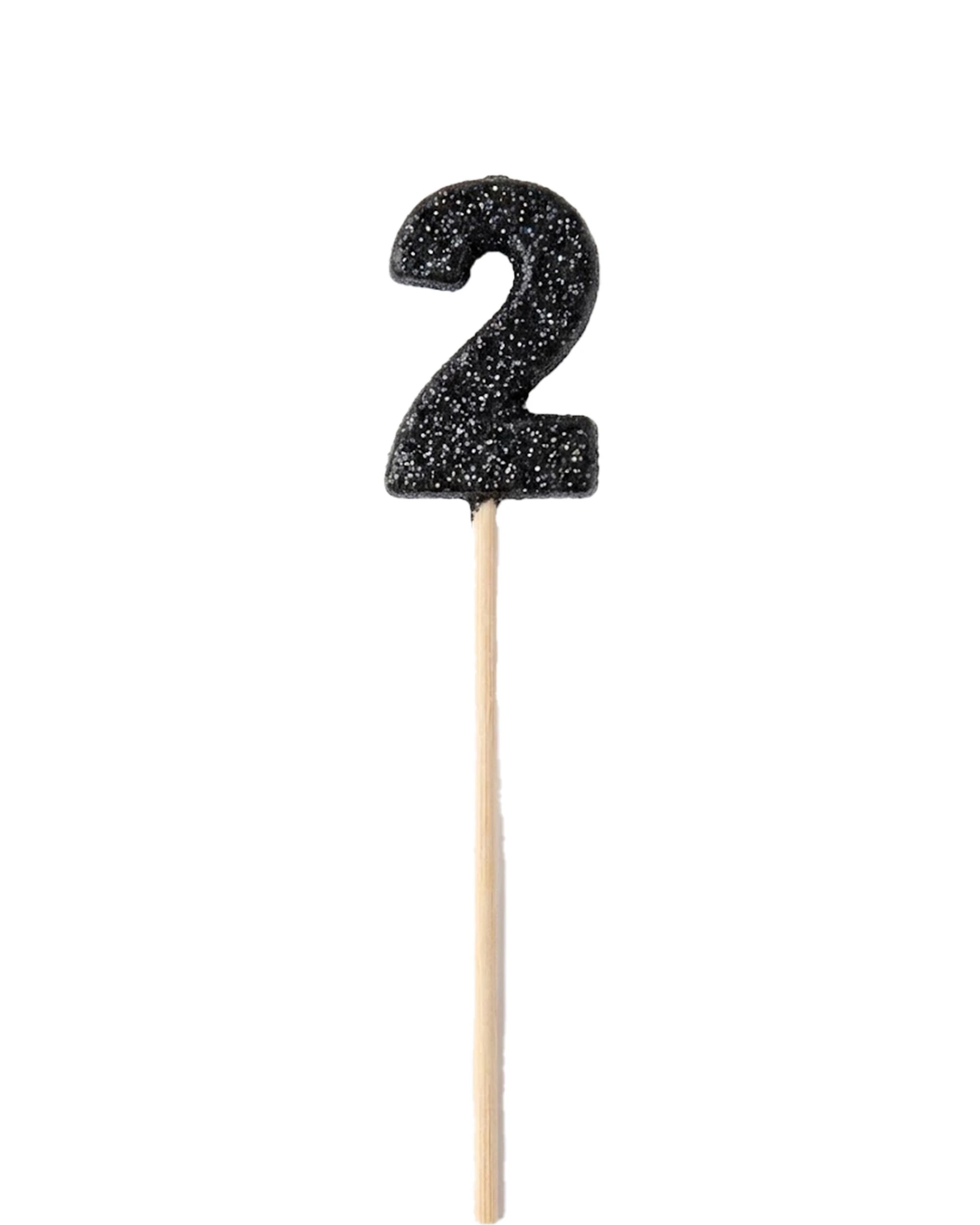 1 Alpen Candle Long Stick Glitter Birthday Cake Decoration Number 2 - Black, 1 of 1