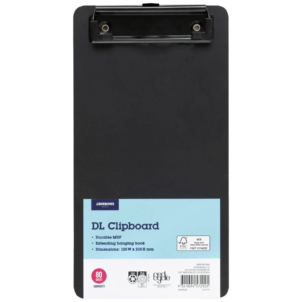 1 J.Burrows DL MDF Clipboard Black, 1 of 3
