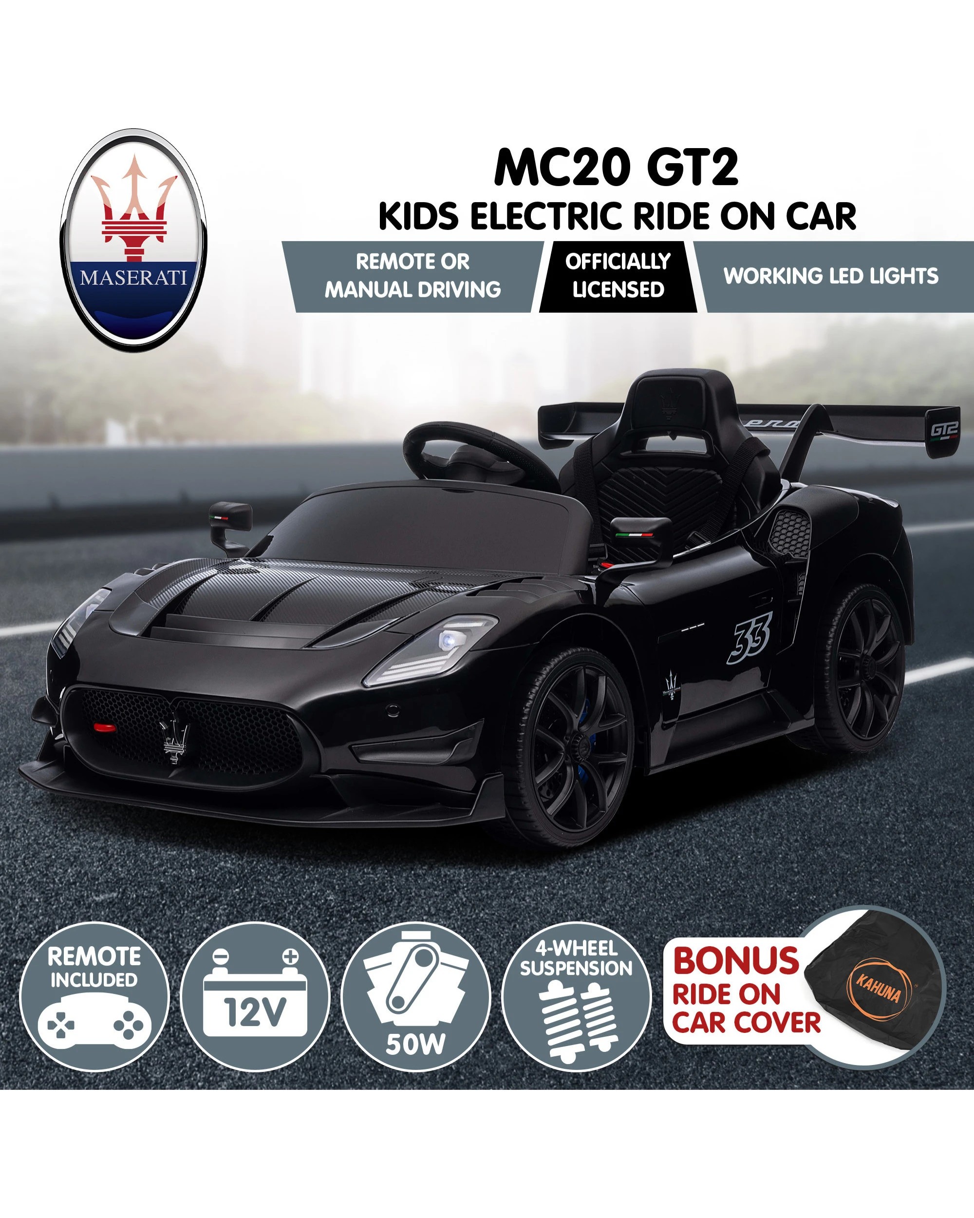 10 Kahuna Maserati MC20 GT2 Licensed Electric Kids Ride On Race Car Black, 10 of 10