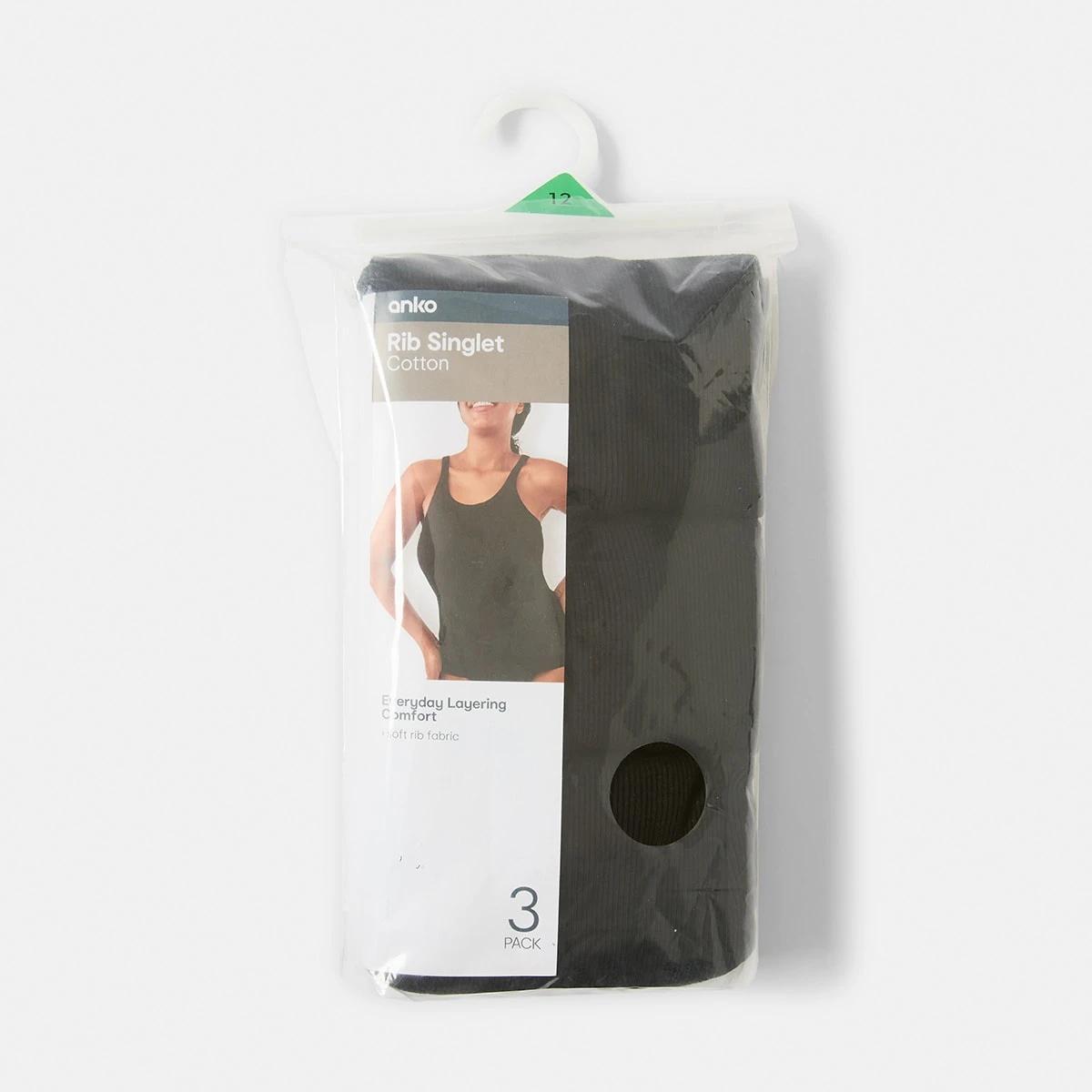 8 3 Pack Essential Cotton Rib Singlet Black, 8 of 8