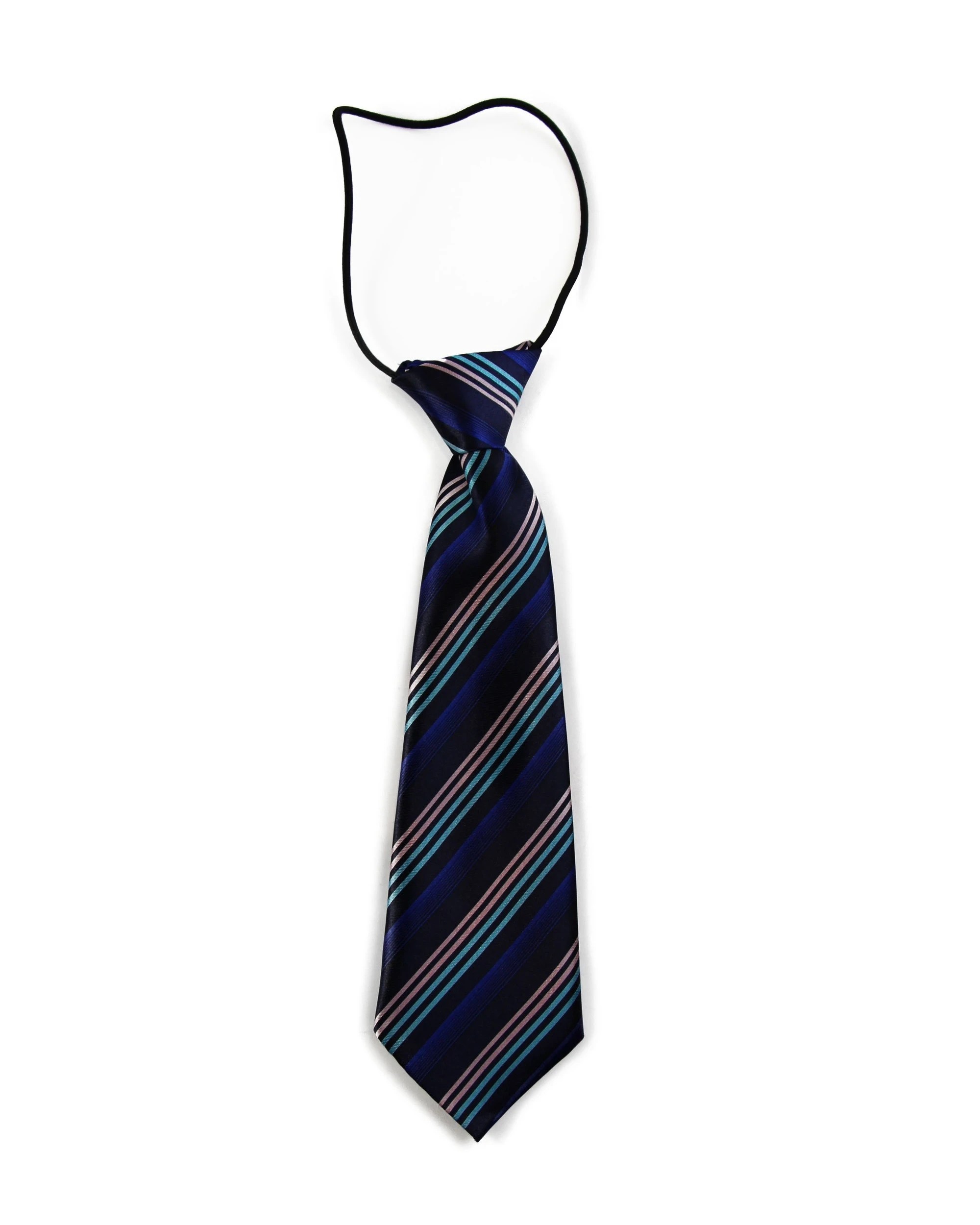 2 Zasel Kids Boys Dark Blue Multicoloured Diagonal Patterned Elastic Neck Tie - Multi, 2 of 3