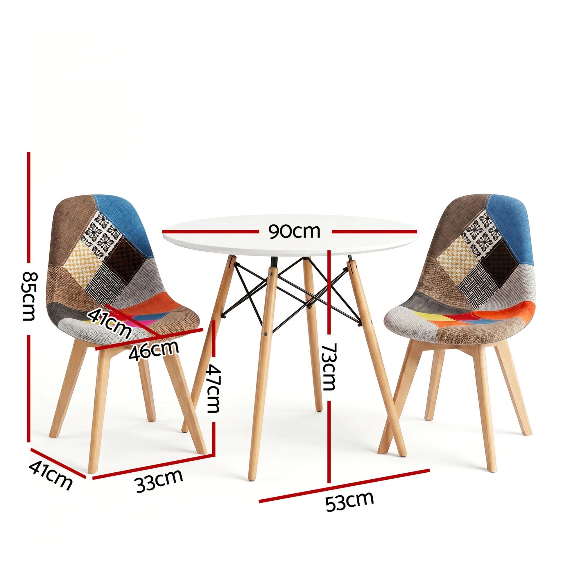 2 Artiss Dining Table and Chairs Set 3PCS 90cm Round  2 Seater Dining Set for Kitchen, Apartment, Dining Room - Multi, 2 of 8