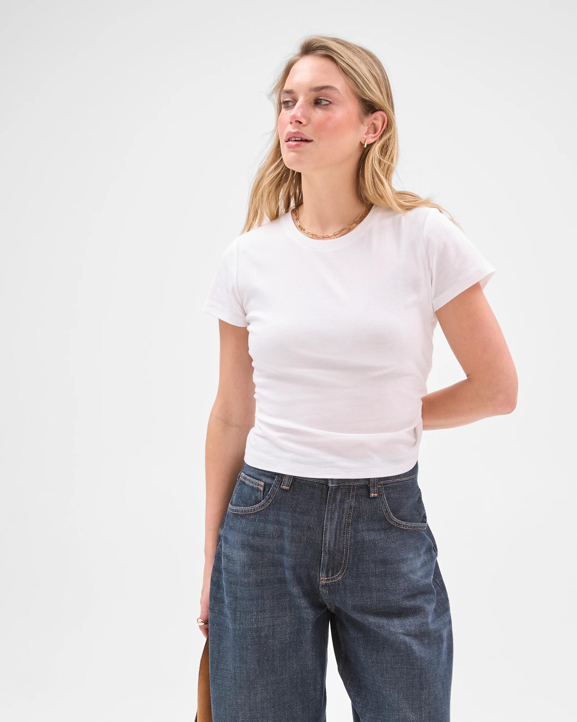 5 Lily Loves Australian Cotton Blend Semi Sheer Fitted T-Shirt WHITE, 5 of 5