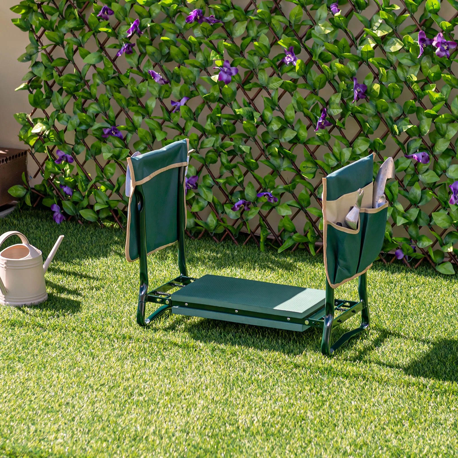 3 Costway Foldable Garden Kneeler Portable Gardener Seat Stool Kneeling Pad w/2 Bonus Tool Pouches - Green, 3 of 3