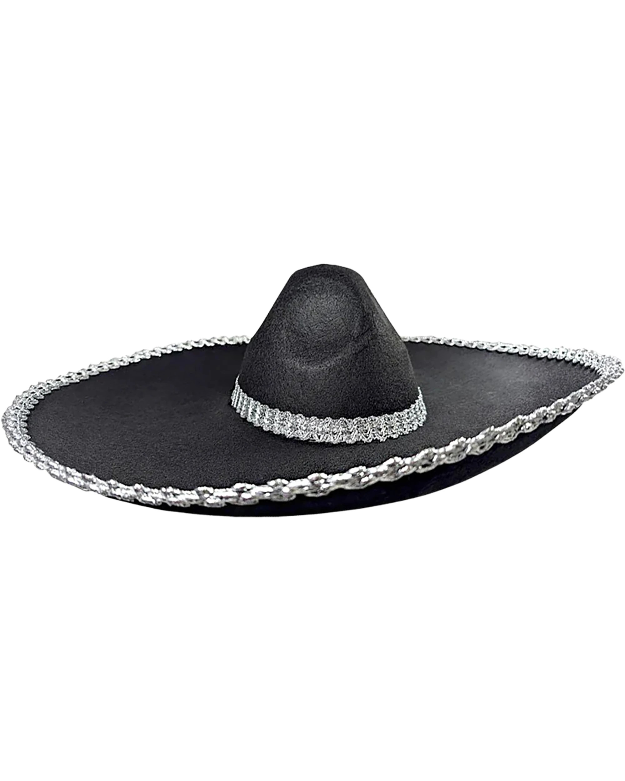 1 Partyrama Adult Black Sombrero Hat - Black, Silver, 1 of 2