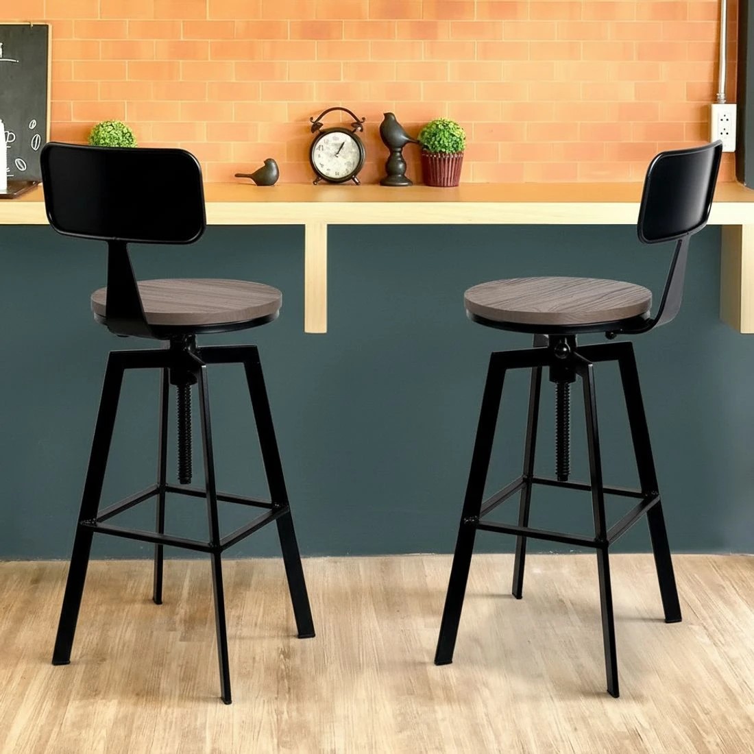 4 Artiss Bar Stools Adjustable Wood Stool w/Backrest - Black, 4 of 7