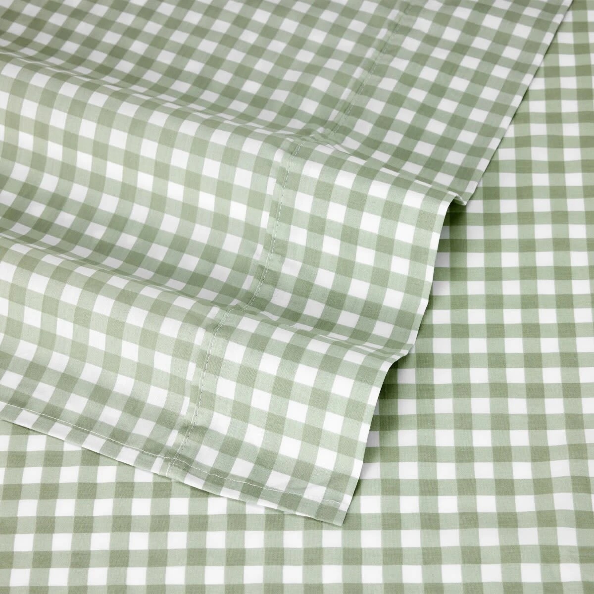 4 250 Thread Count Gingham Cotton Sheet Set - Queen Bed, Sage, 4 of 7
