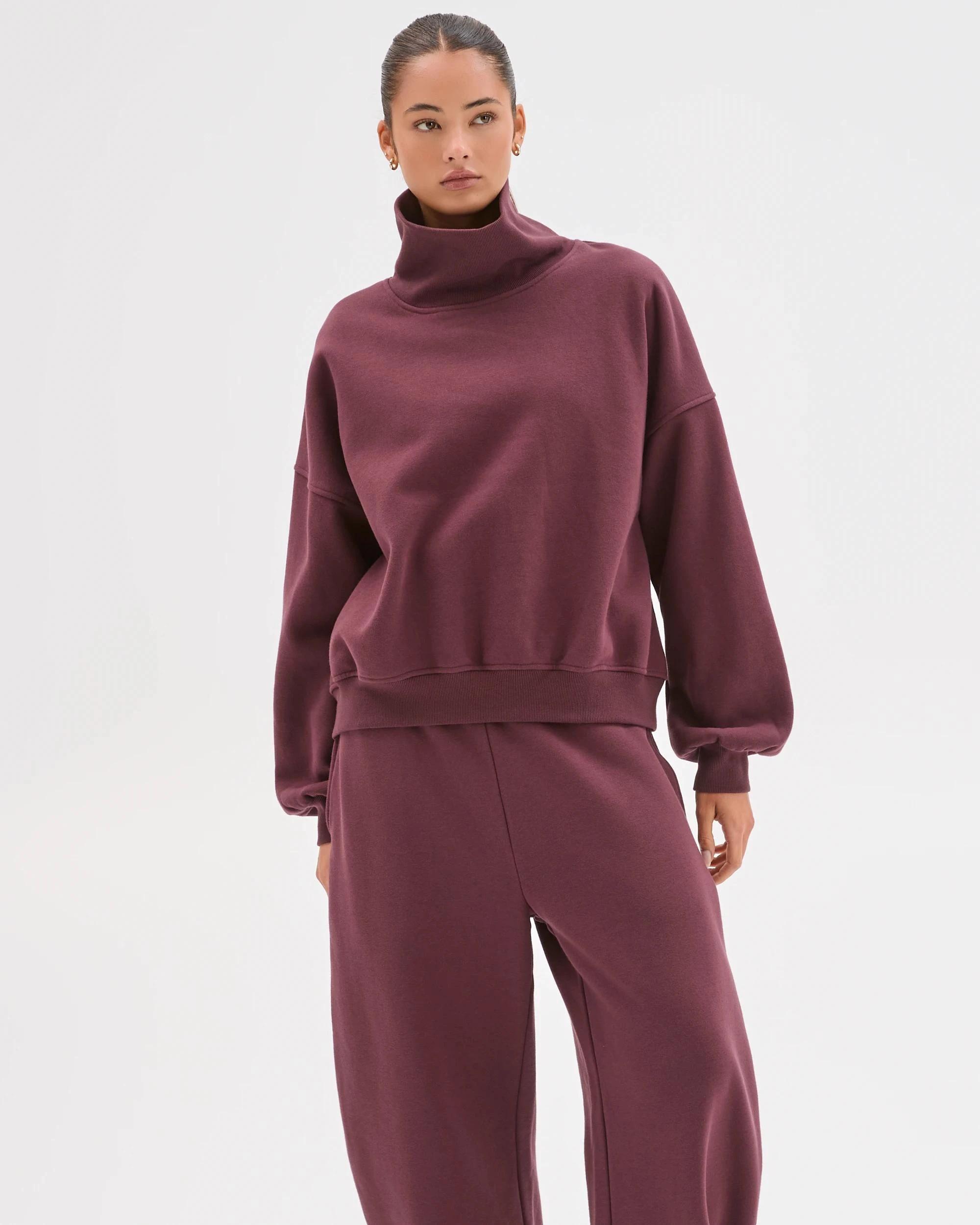 3 Lily Loves Australian Cotton Blend High Neck Fleece Jumper BURGUNDY ROUGE, 3 of 7