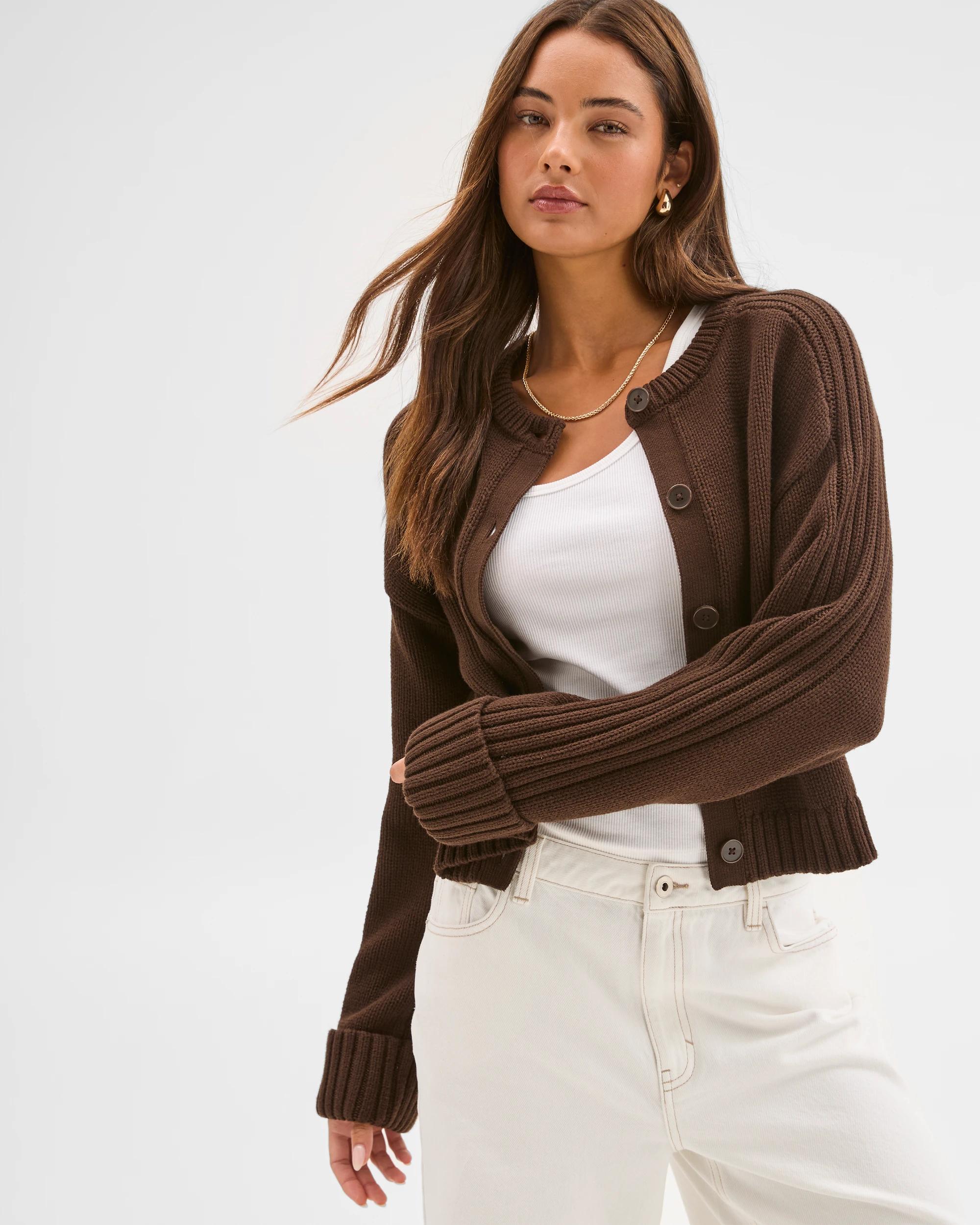5 Lily Loves Australian Cotton Blend Knit Cardigan DARK COCOA, 5 of 7