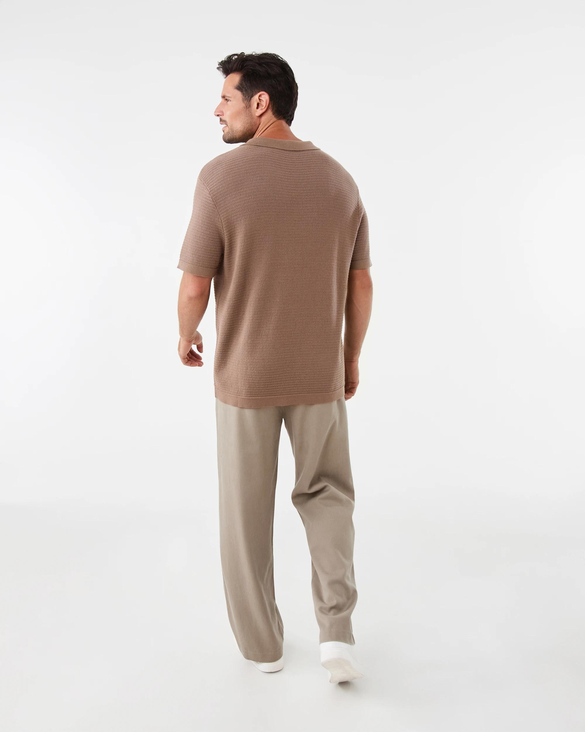 4 True Knit Textured Polo Shirt Brn Toffee, 4 of 8