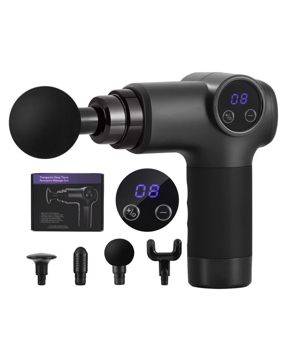 Everfit Massage Gun 8 Speed 4 Heads Vibration Muscle Massager Chargeable - Black