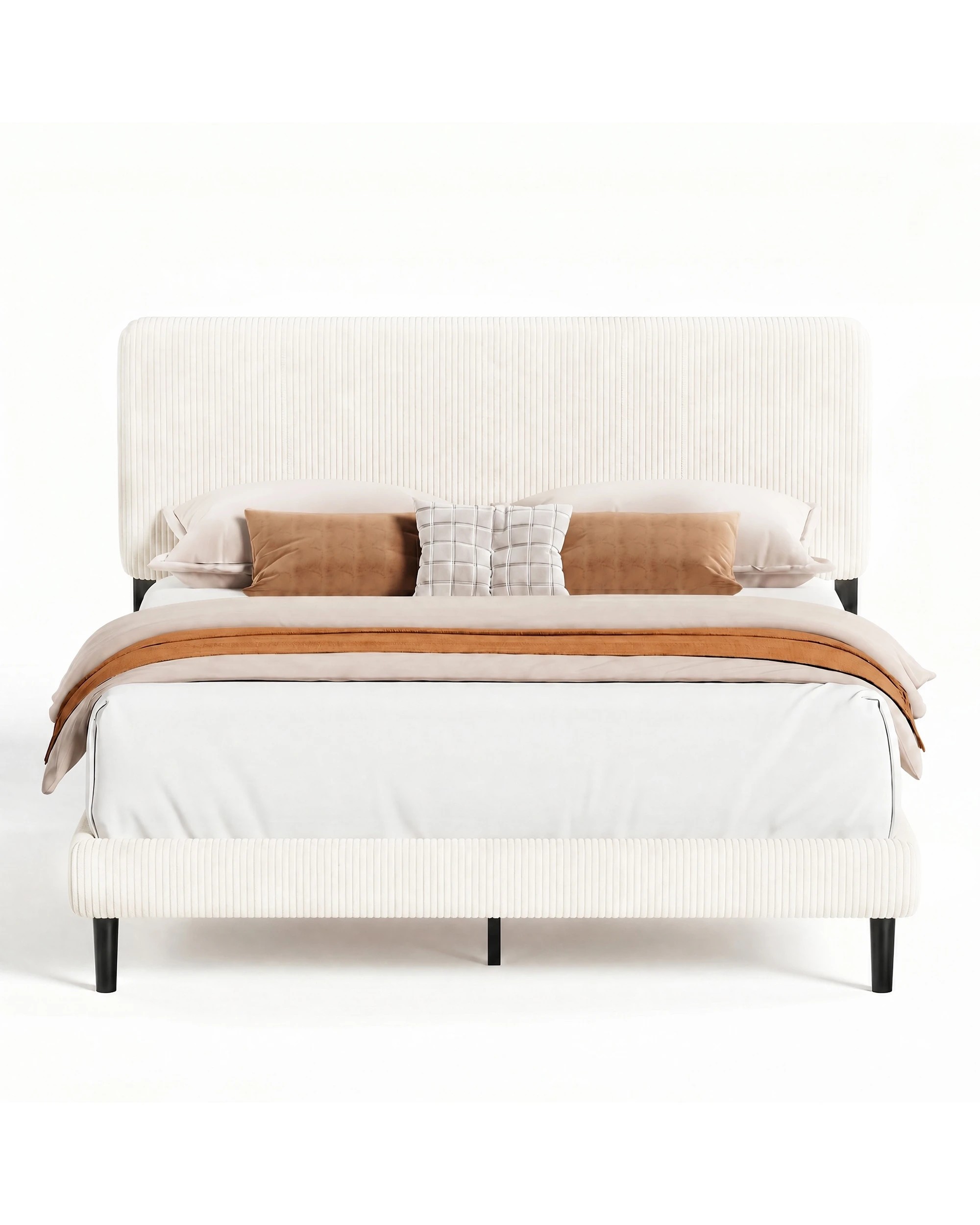 4 Ufurniture Queen Corduroy Bed Frame Adjustable Headboard Underbed Storage - Beige, 4 of 9