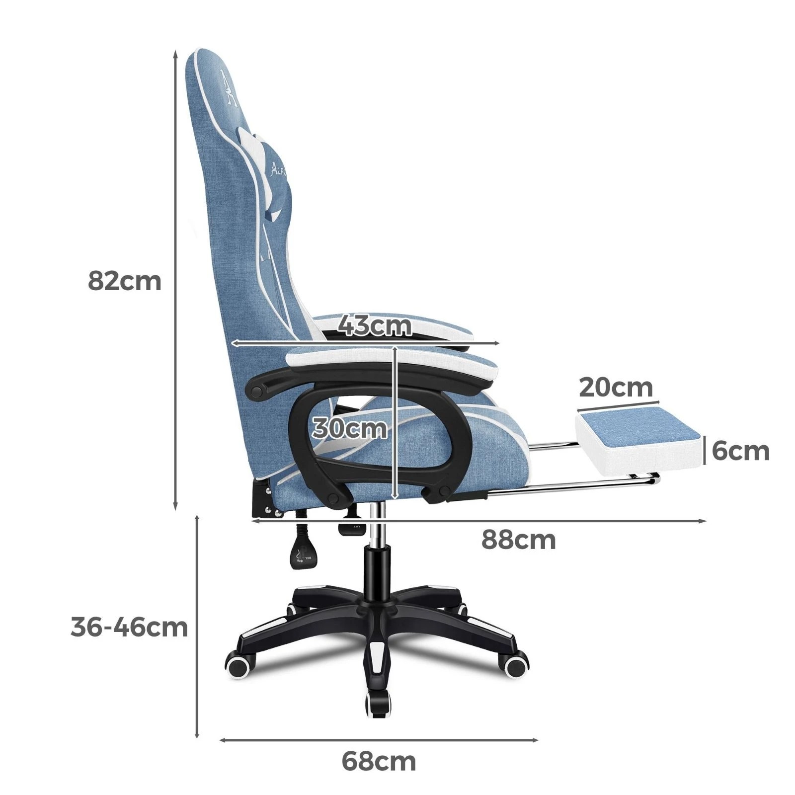 4 Alfordson Gaming Chair Office Massage Racing Computer Seat Fabric Footrest - White, 4 of 10