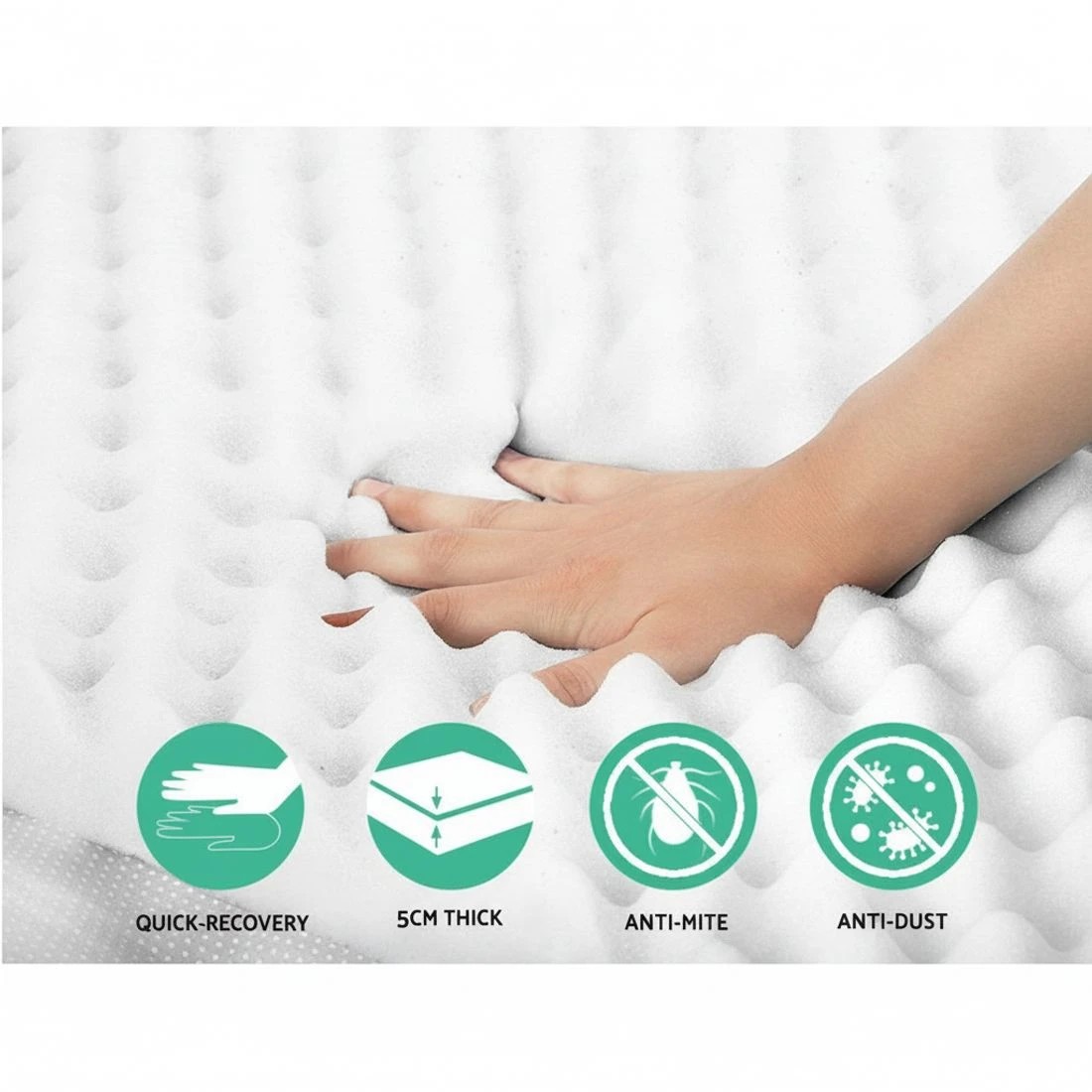 5 Giselle Bedding Memory Foam Mattress Topper Egg Crate 5cm Queen Comfort Support Breathable Pressure Relief - White, 5 of 7