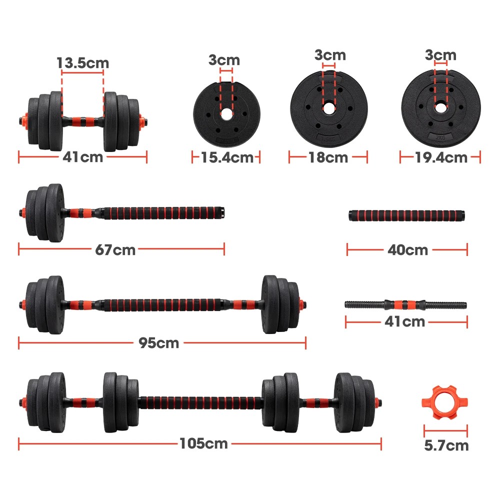 2 ProPulse 20KG Adjustable Dumbbell Barbell Set Home Gym Weights Exercise - Black, 2 of 3