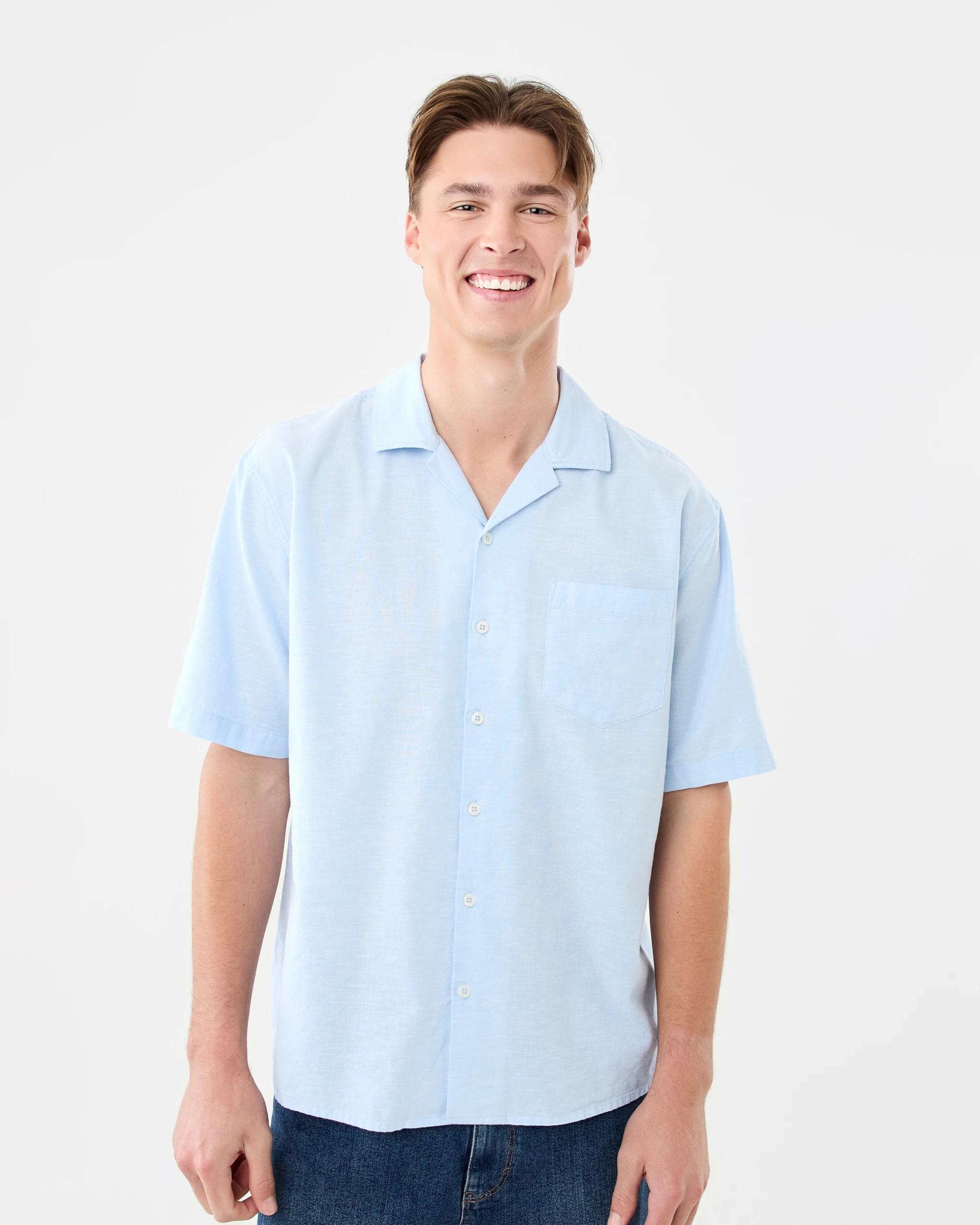 1 Short Sleeve Cotton Linen Shirt Blu Crystl, 1 of 7