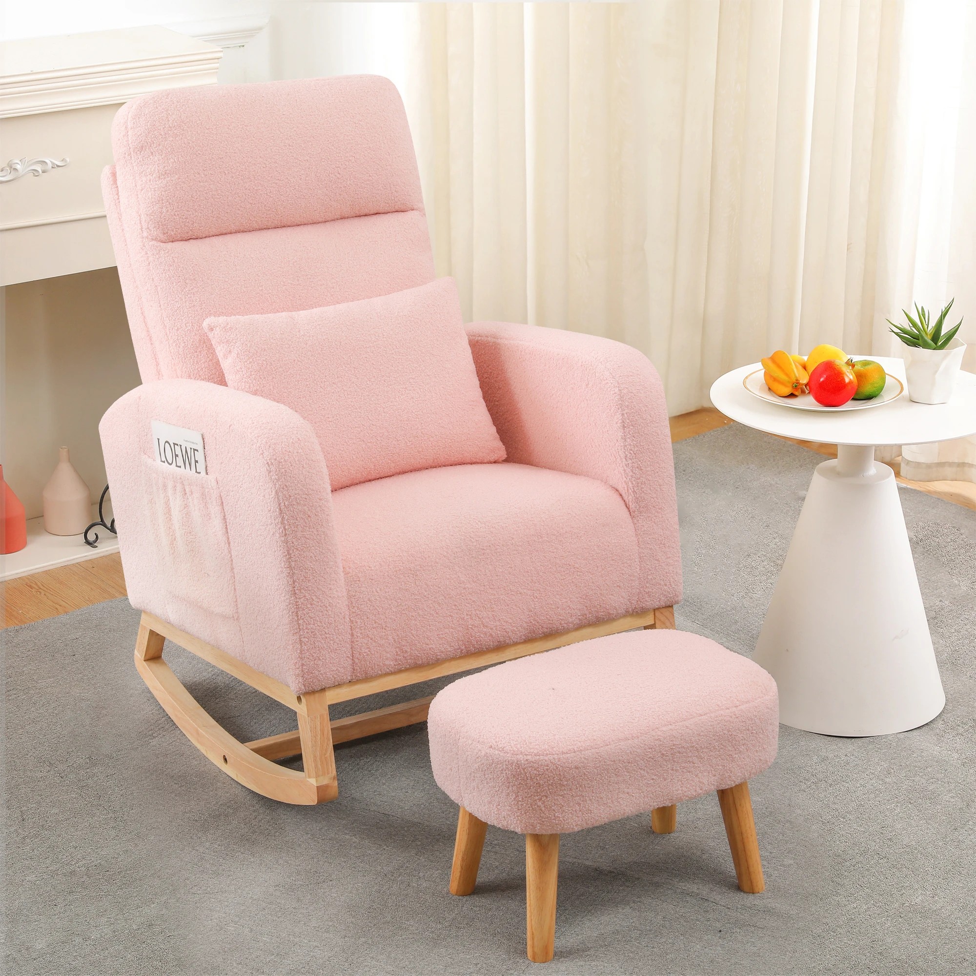 7 Levede Rocking Chair Pink With Cushion & Stool, 7 of 7