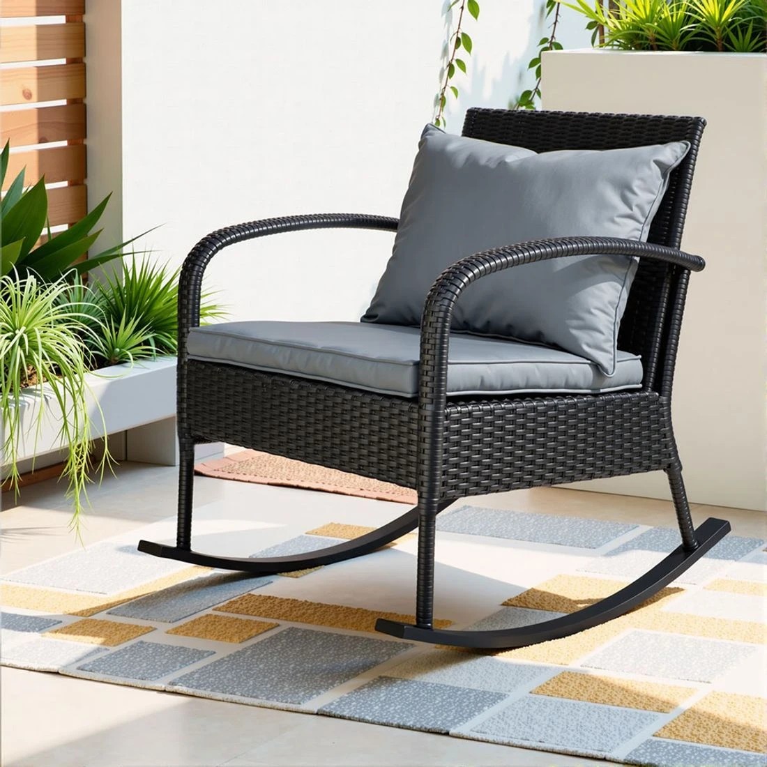 3 Gardeon Rocking Chair Wicker Outdoor Furniture Garden Patio Lounge Setting - Black, 3 of 6
