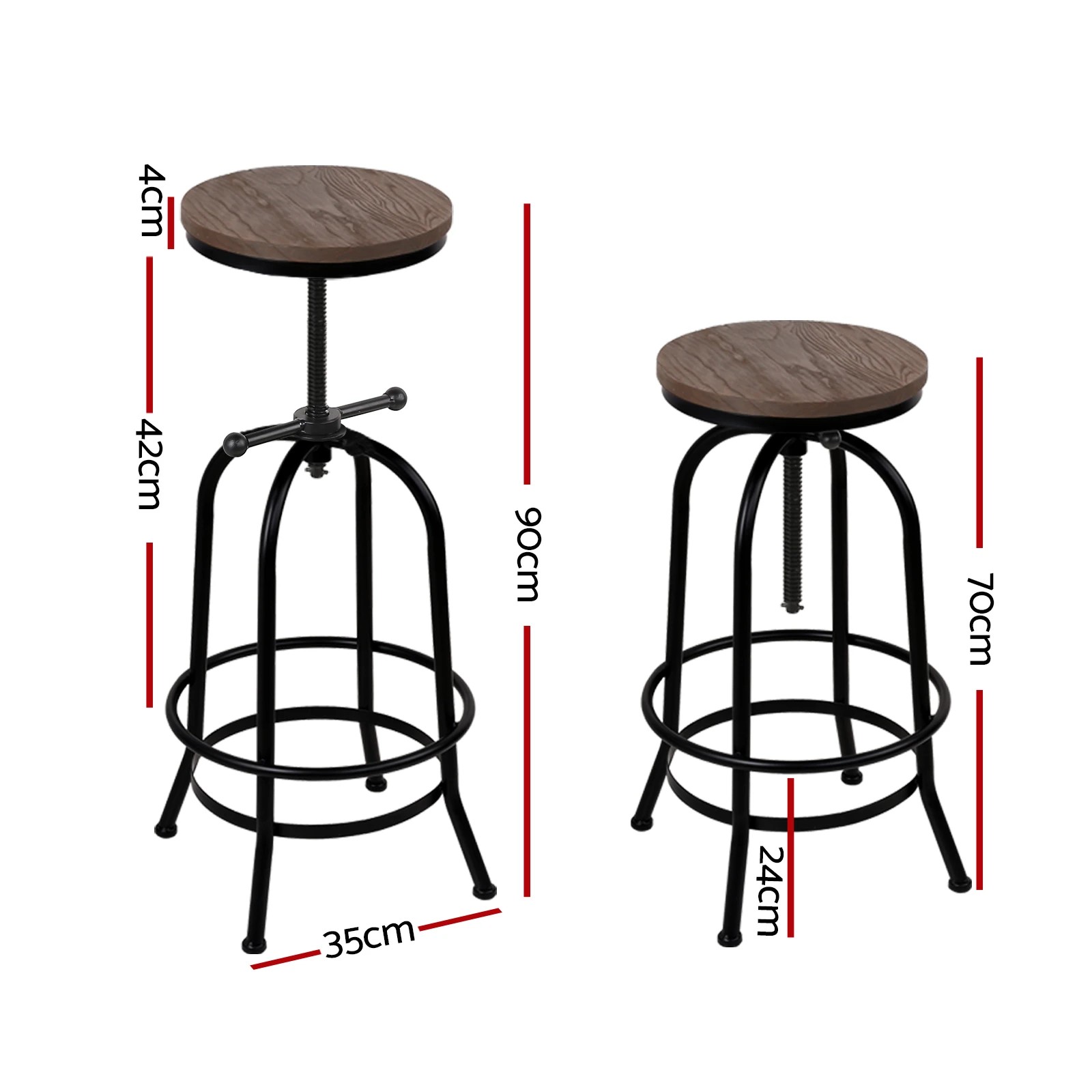 2 Artiss Bar Stools Adjustable Wood Chairs - Black, 2 of 7