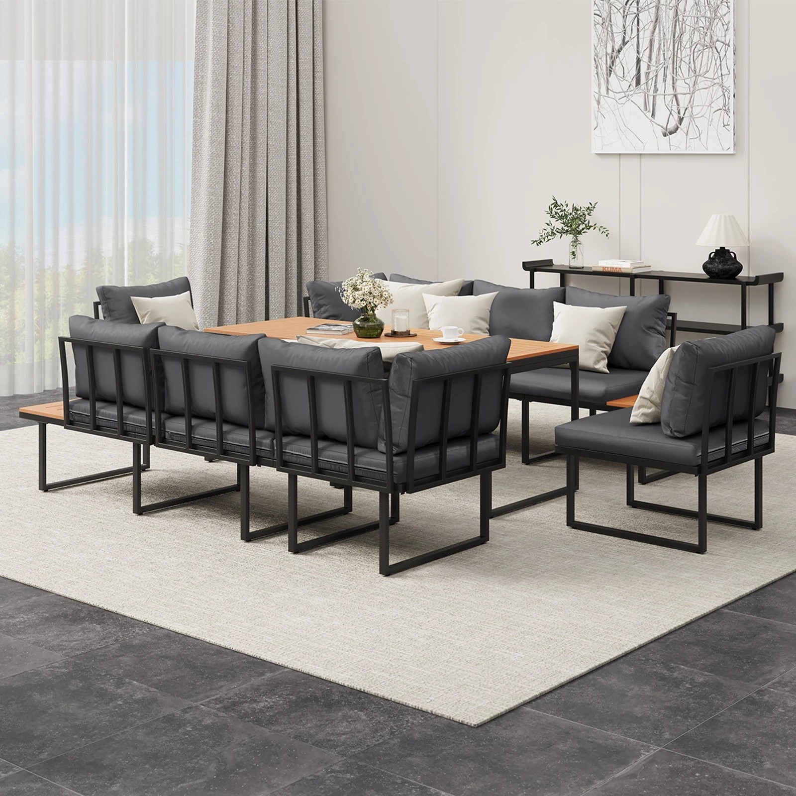 4 Livsip 8 Seater Outdoor Dining Set Sofa Lounge Setting Side Table Furniture - Multi, 4 of 8