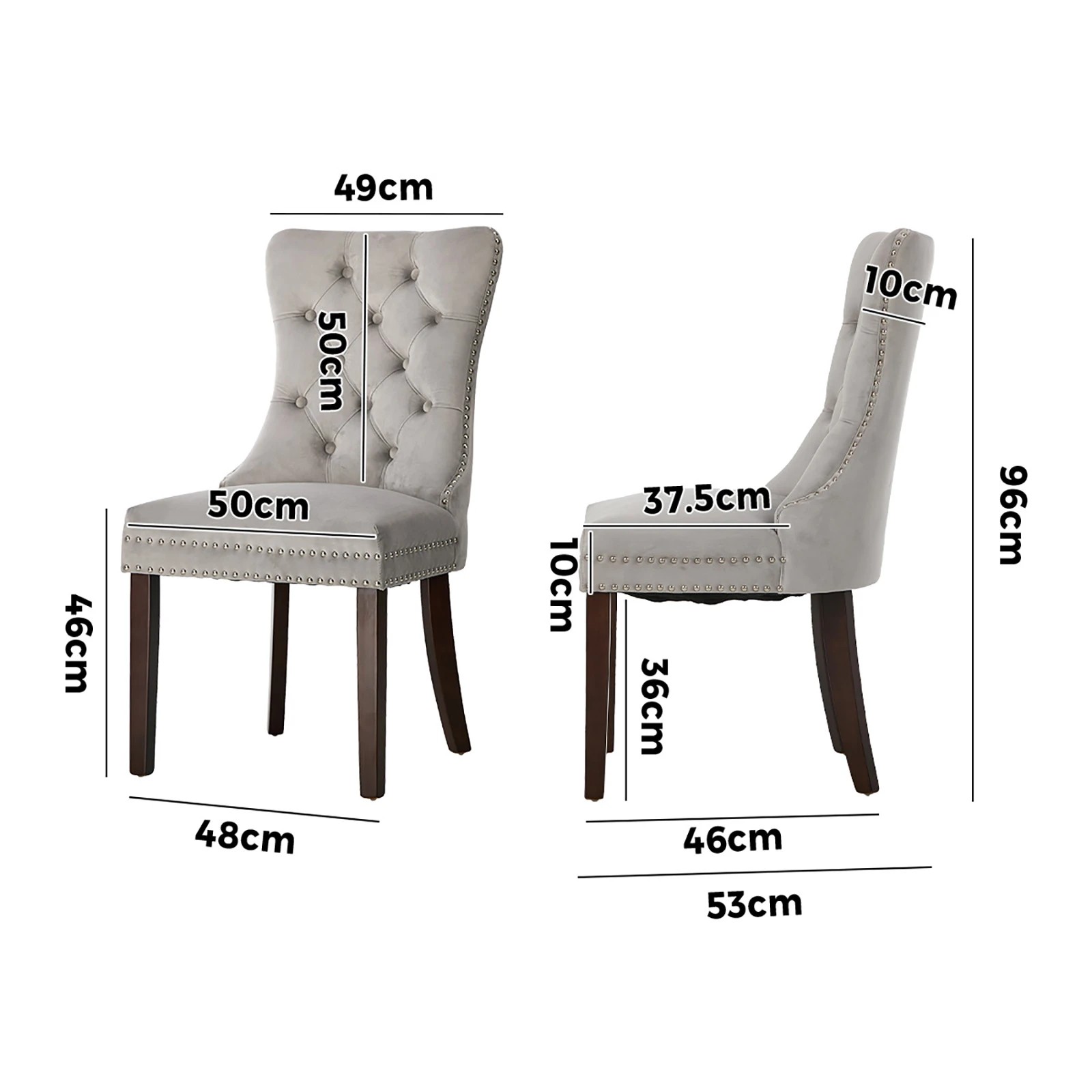 2 Oikiture 2x Velvet Dining Chairs Upholstered French Provincial Tufted Light - Grey, 2 of 10