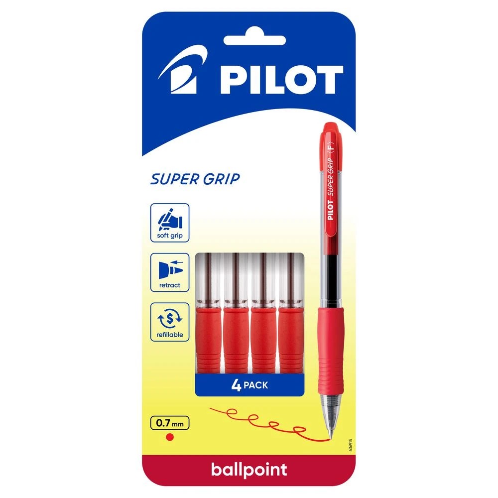 1 PILOT SuperGrip Retractable Ballpoint Fine 0.7mm Red 4 Pack, 1 of 8