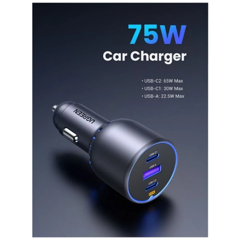 2 UGREEN 75W 3-Port Car Charger Black, 2 of 6