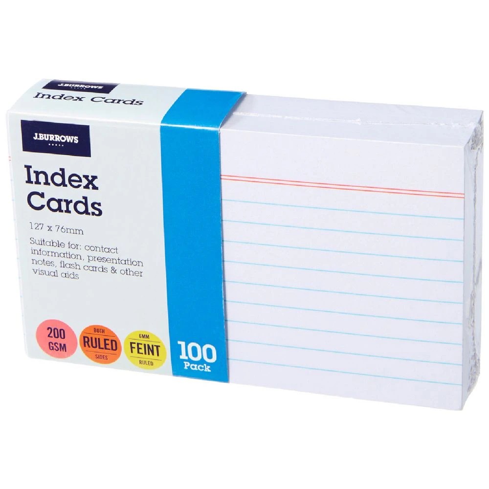 1 J.Burrows Index Cards Ruled 127 x 76mm White 100 Pack, 1 of 1