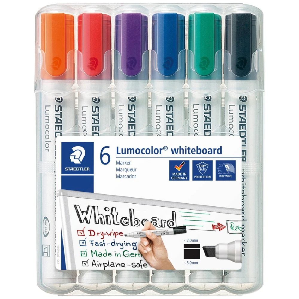 2 Staedtler Lumocolor Whiteboard Markers Chisel Assorted 6 Pack, 2 of 9
