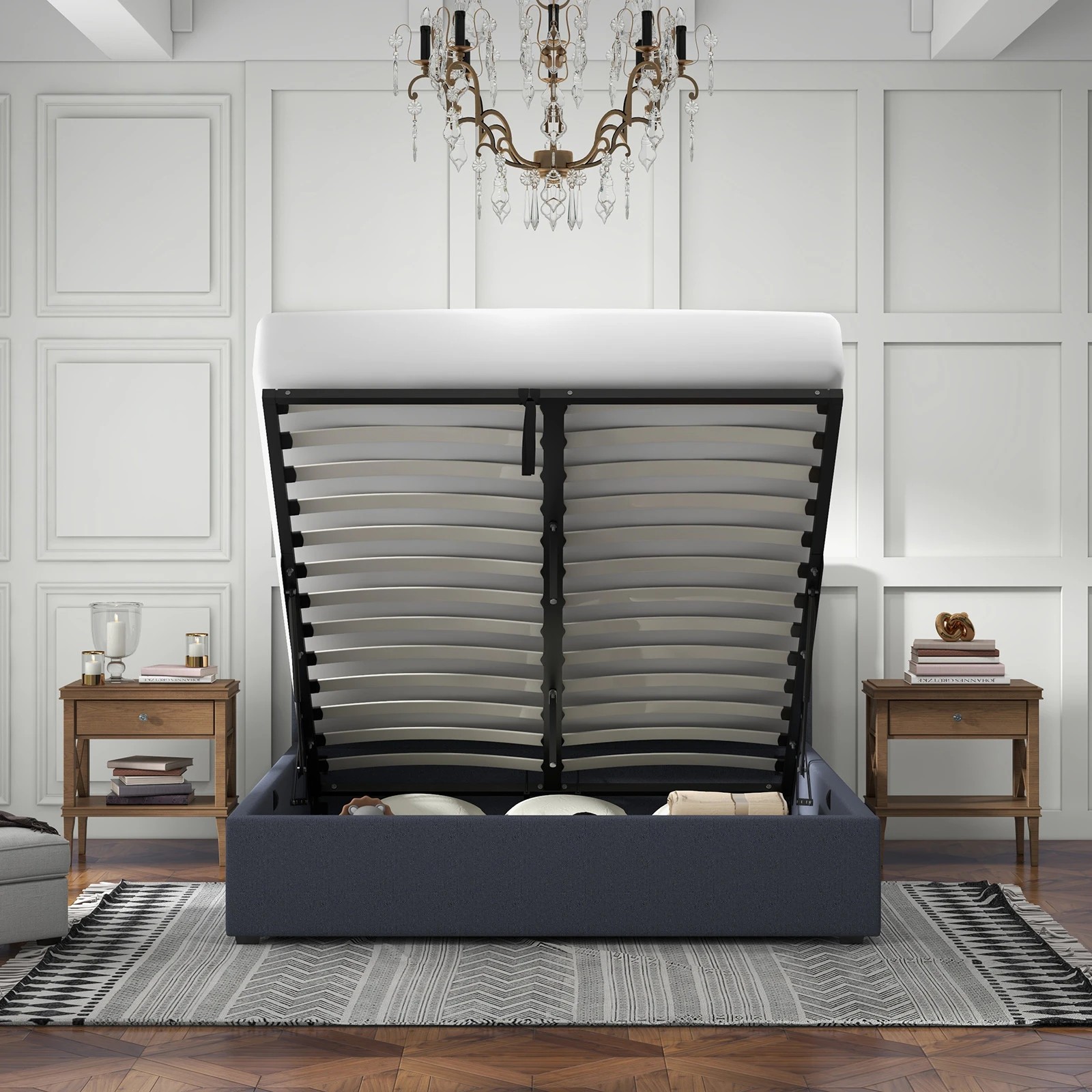 3 Milano Décor Luxury Gas Lift Bed Frame Base And Headboard With Storage Single - Charcoal, 3 of 10