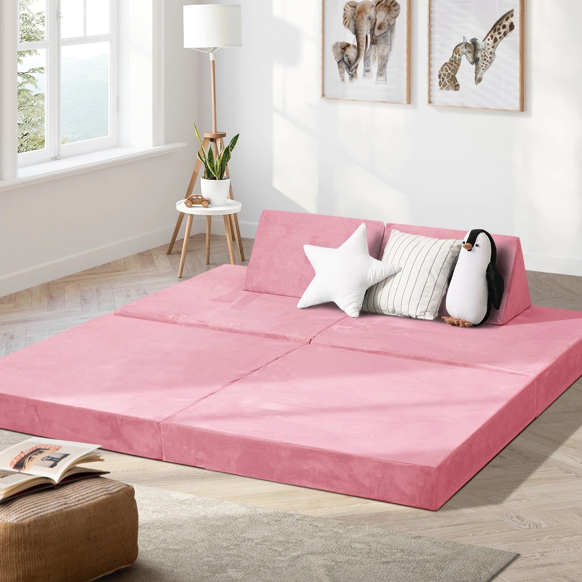6 Oikiture 4Pcs Kids Play Couch Modular Lounge Cushion Convertible Playset - Pink, 6 of 8