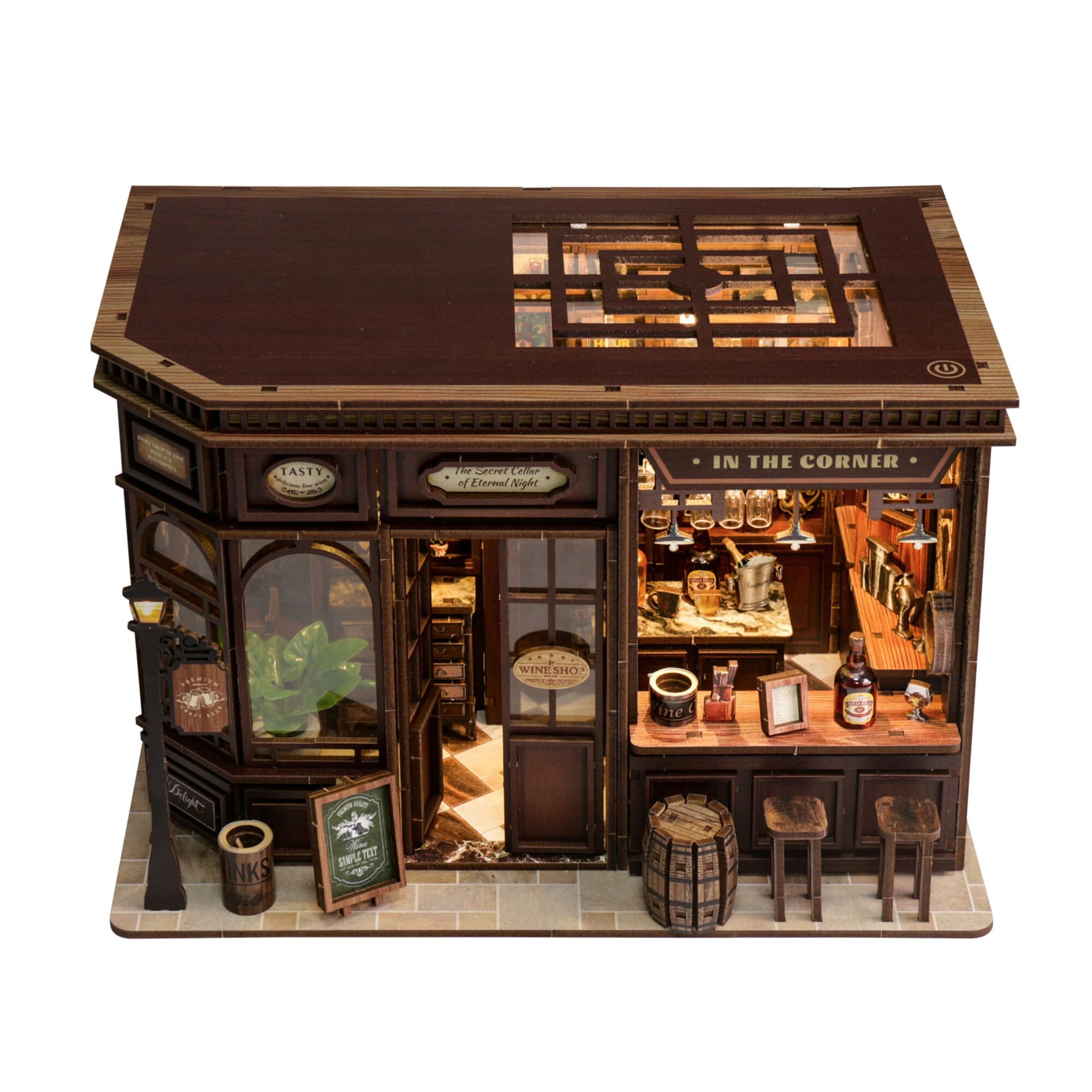 2 BoPeep Book Nook Kit Vintage Tavern with Warm LED Light for Shelf Decor Walnut, 2 of 8