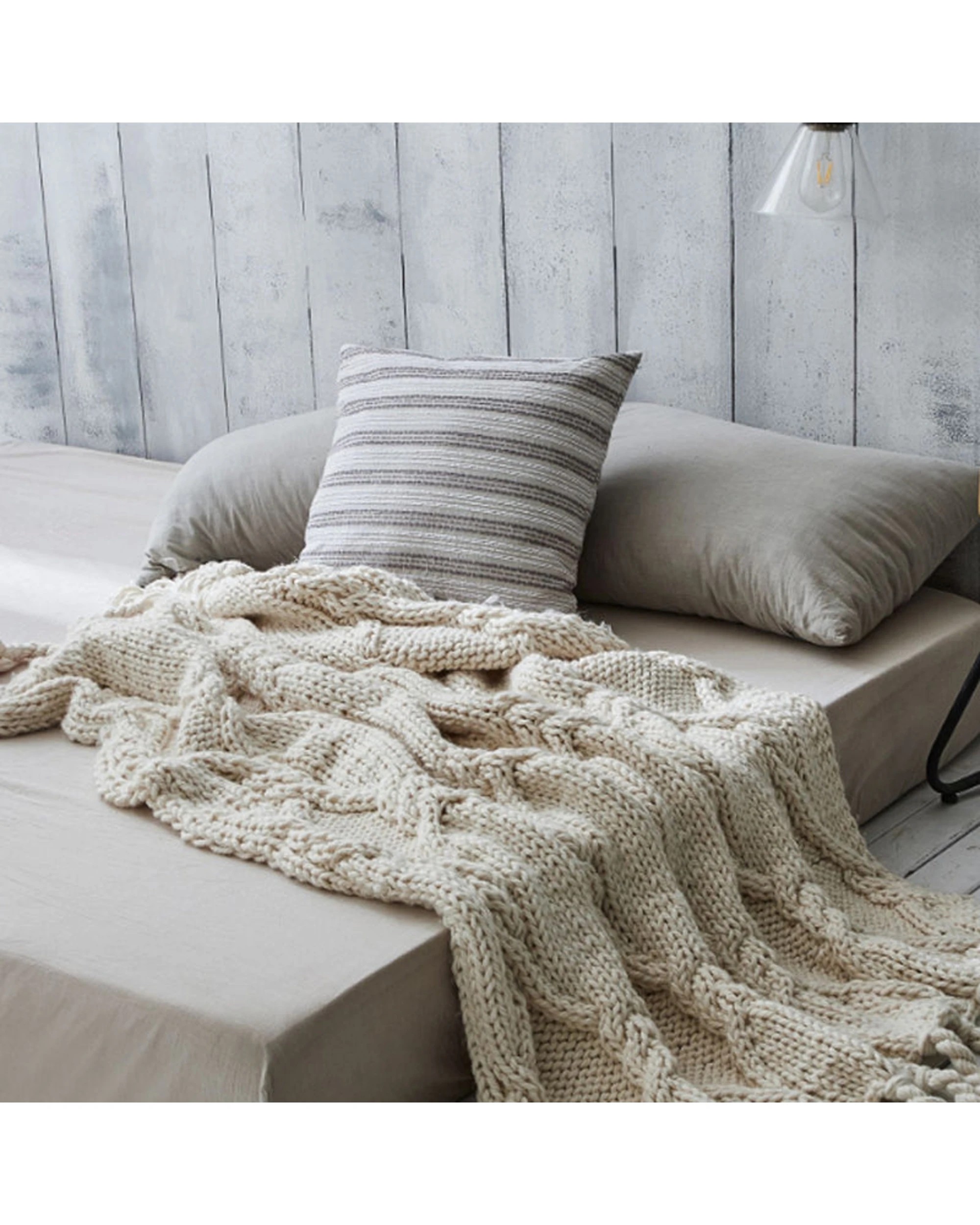3 Cotton More Hand Knitted Blanket Tassel 130x160cm - Beige, 3 of 4