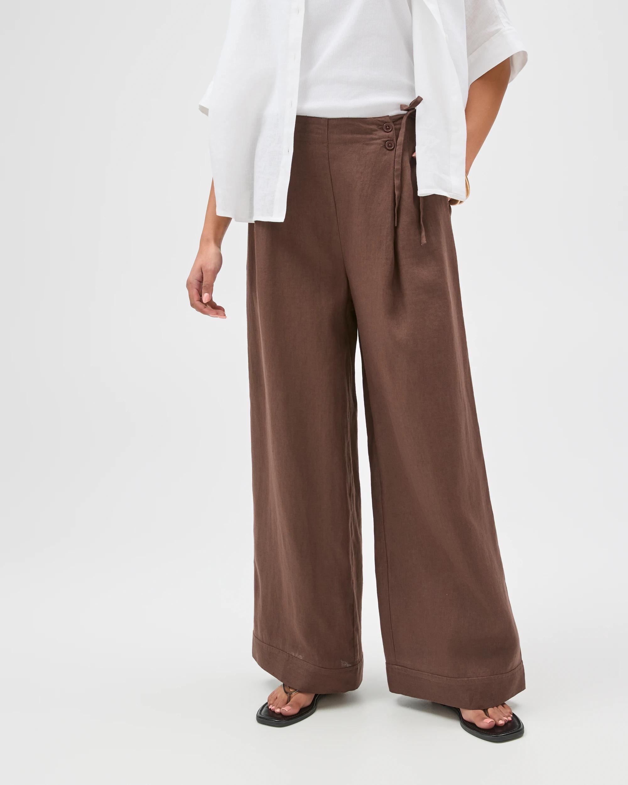 3 Target Woman European Linen Wrap Pants COFFEE BEAN, 3 of 6