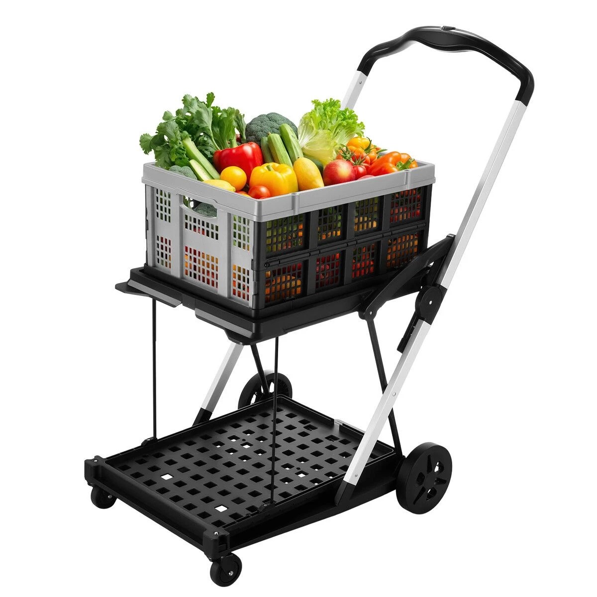 2 AUSWAY Folding Trolley Cart Push Dolly Collapsible Hand Truck Utility Shopping, 2 of 3